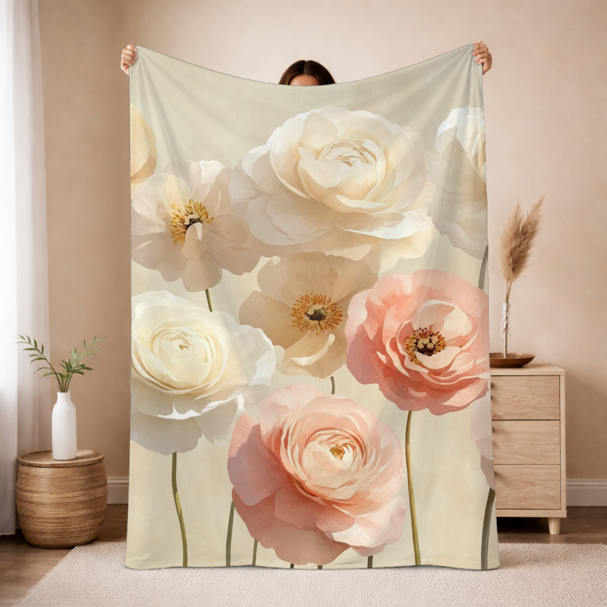 Personalized Floral Meadow Sherpa Blanket with Custom Name