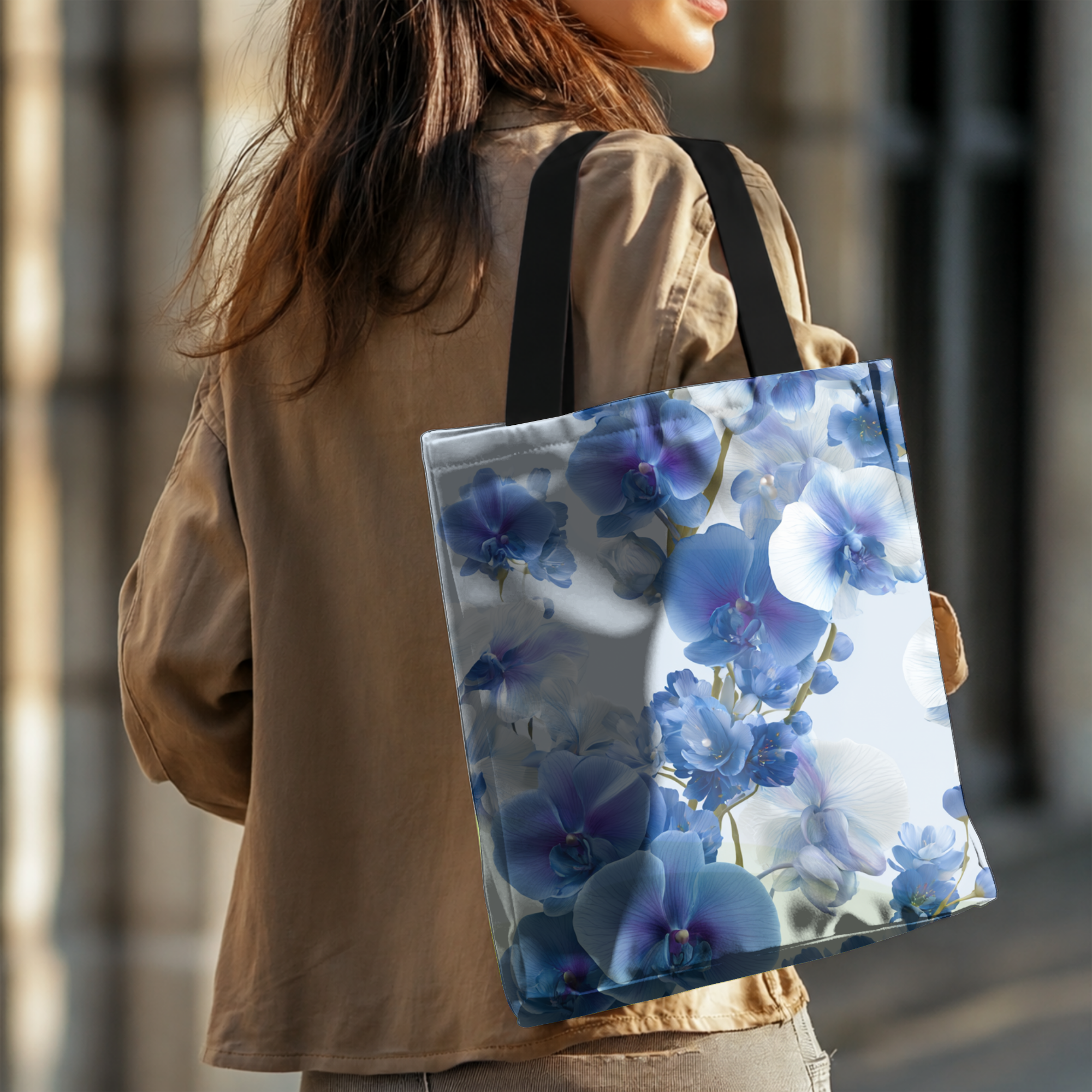 Custom Blue Orchid Shopper Tote Bag with Personalized Name for Everyday Carry