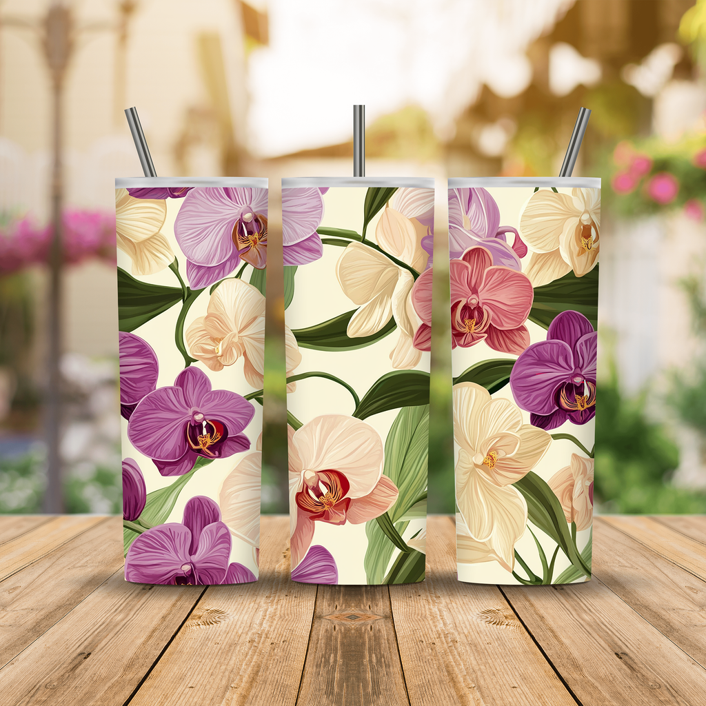 Personalized Orchid Tumbler with Custom Name Floral Travel Cup Gift