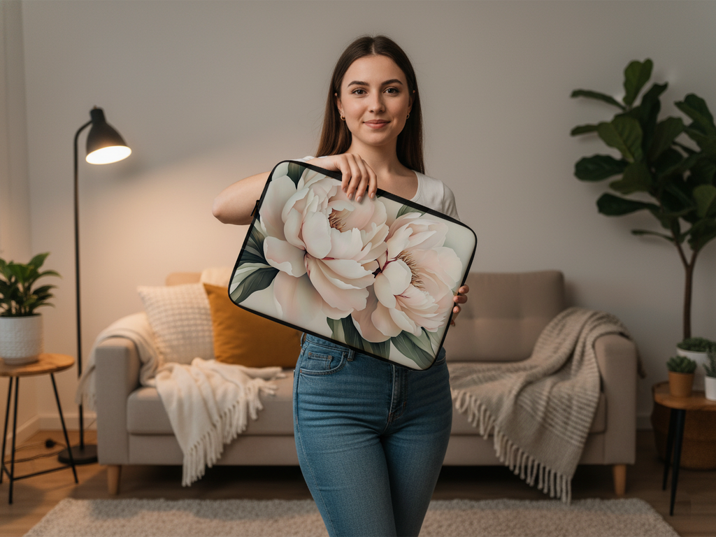 Light Pink Peony Laptop Case Customized with Name Floral Garden Accessory