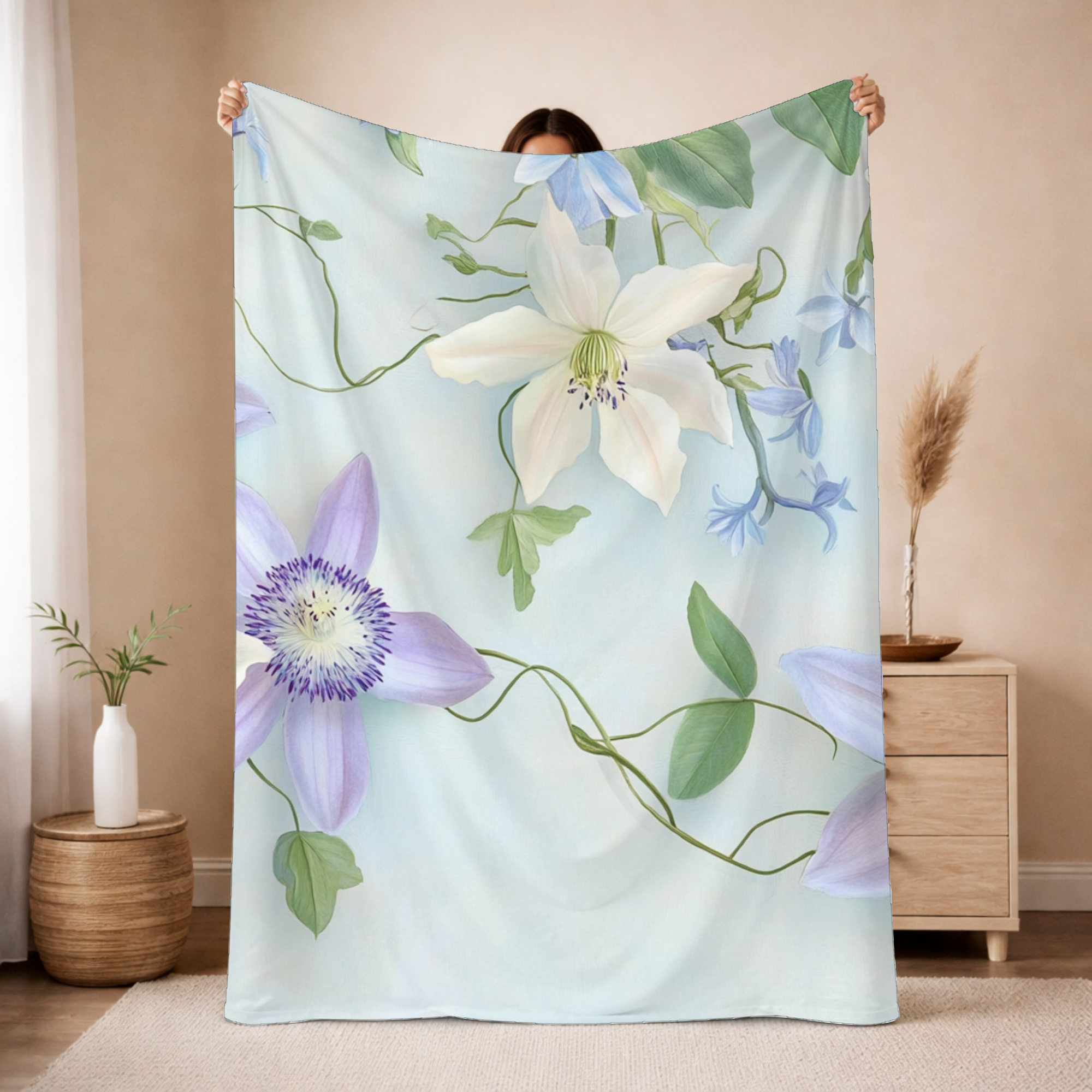 Personalized Floral Hideaway Sherpa Blanket with Custom Name