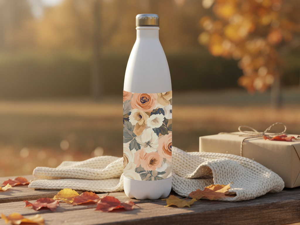 Personalized Botanical Artwork Water Bottle with Custom Name Design