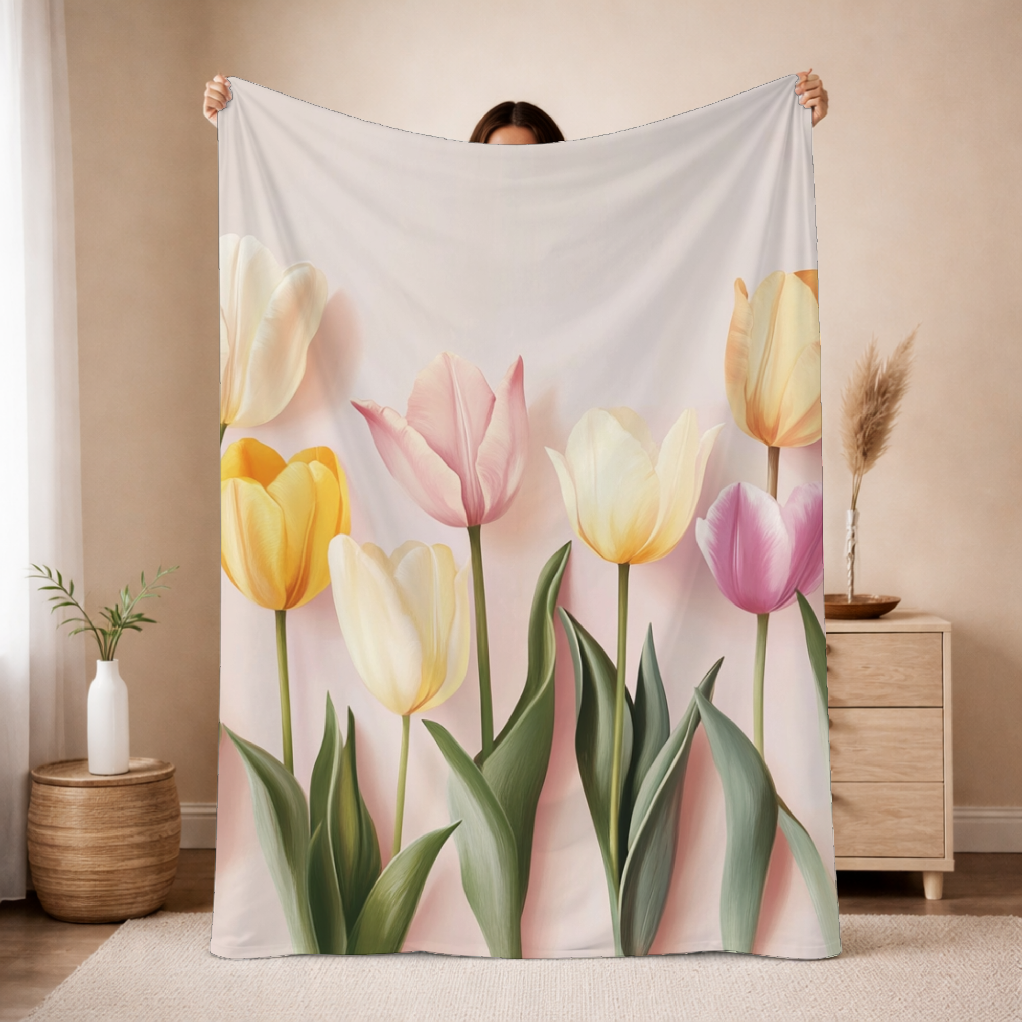 Personalized Tulip Sherpa Blanket with Custom Name