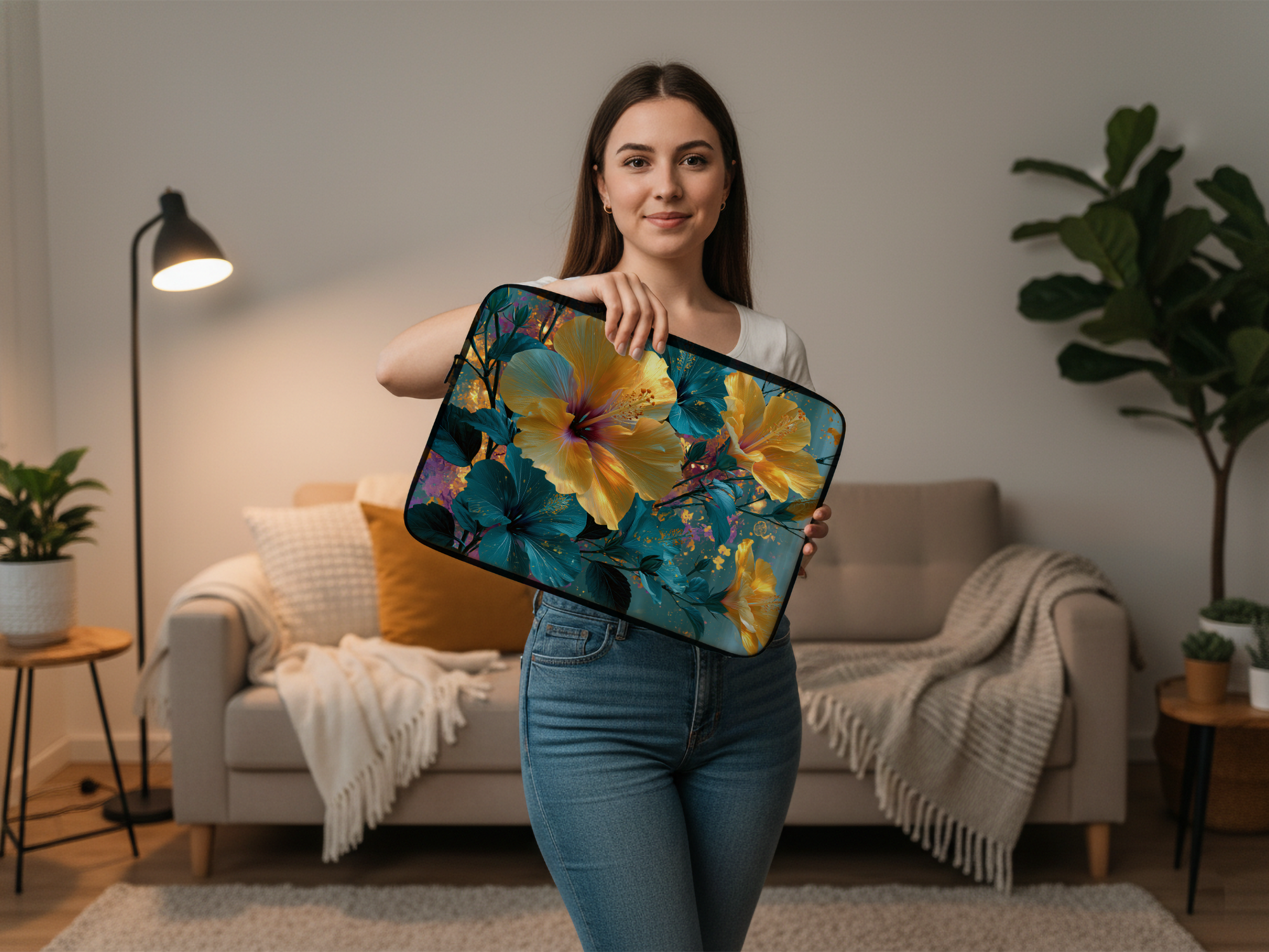 Custom Hibiscus Floral Laptop Sleeve for Nature Lovers