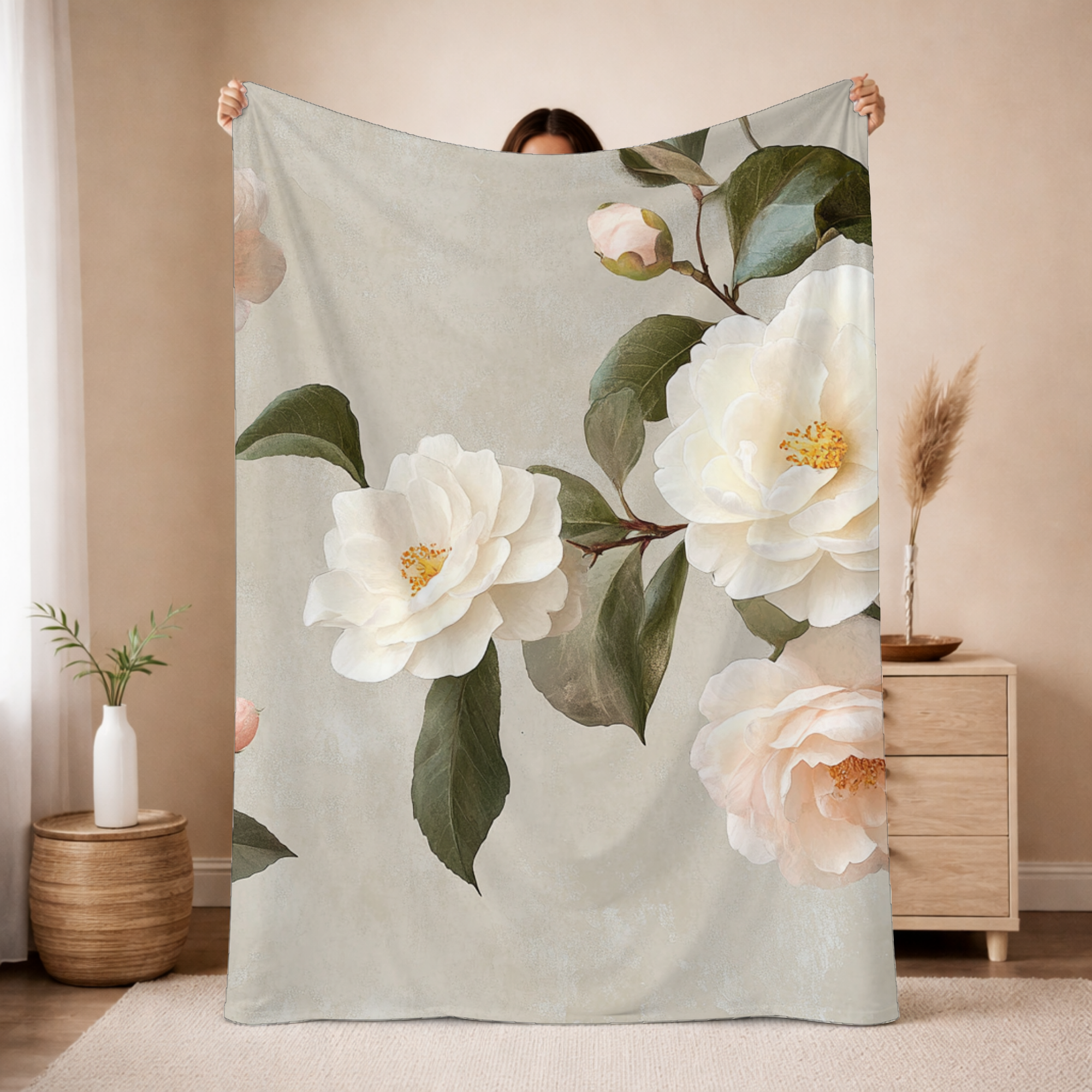 Personalized Gardenia Serenity Sherpa Blanket with Custom Name