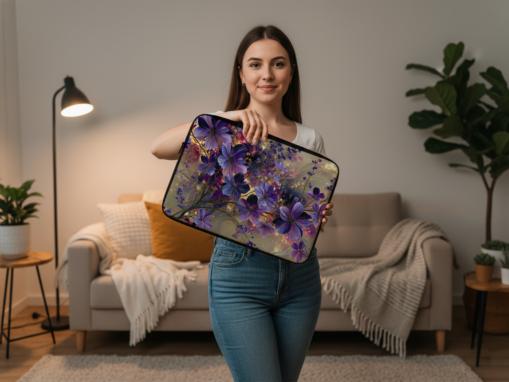 Custom Garden Inspired Laptop Sleeve with Personalized Name Nature Tech Case