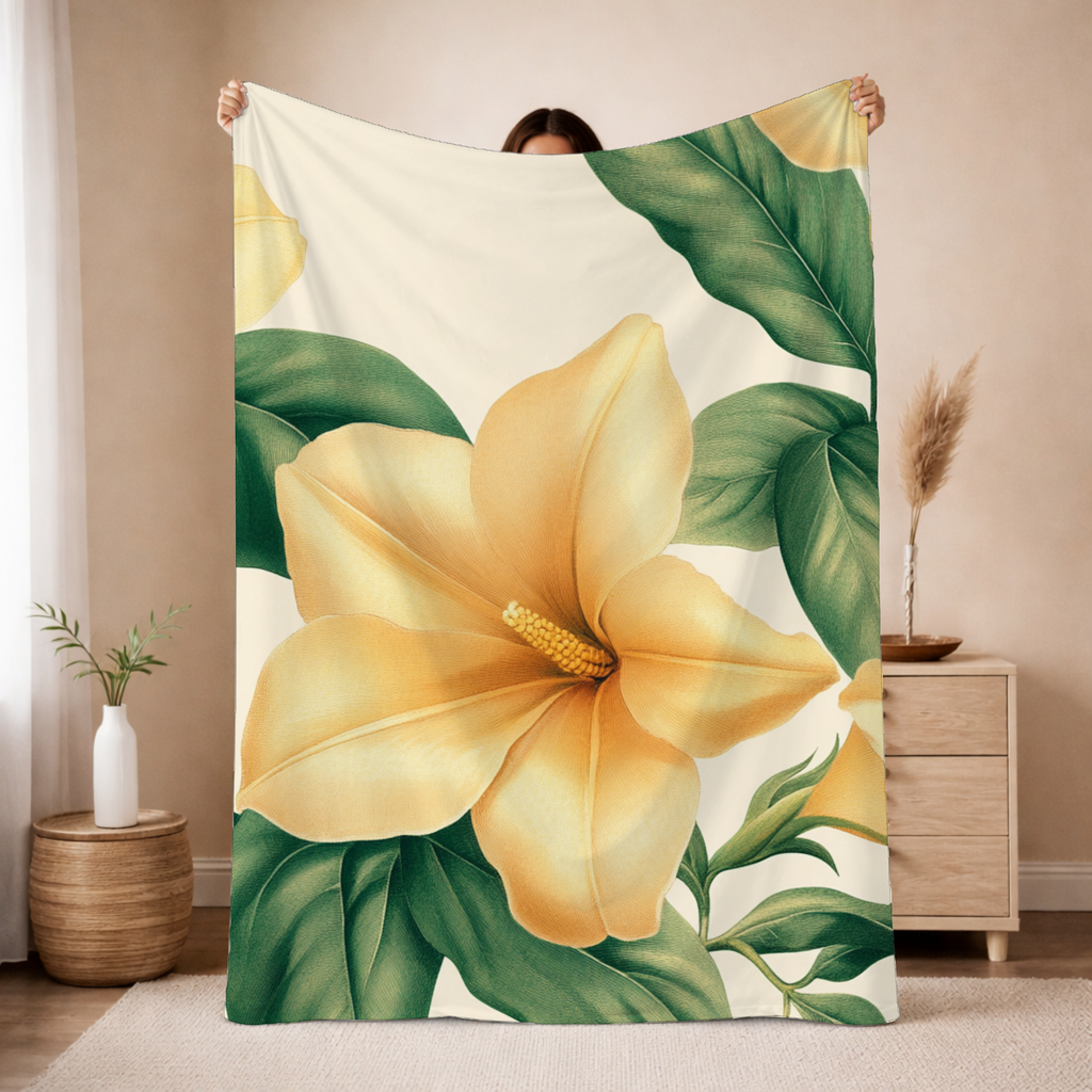 Personalized Yellow Magnolia Daydream Sherpa Blanket with Custom Name