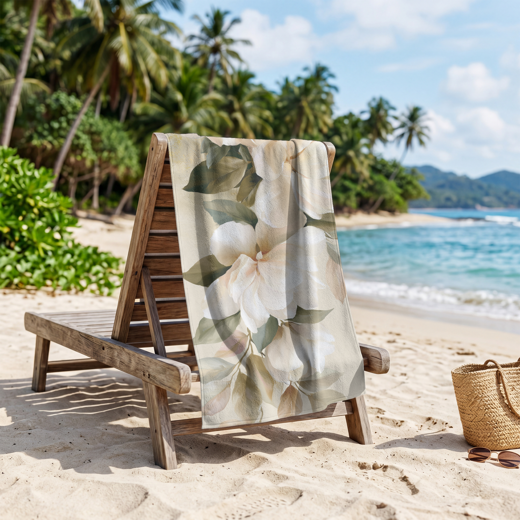 Custom Floral Bath Towel with Personalized Name