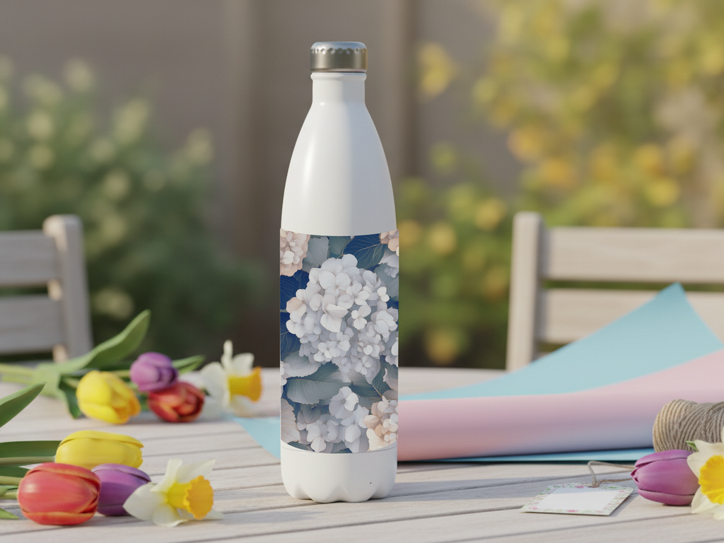 Hydrangea Stainless Steel Water Bottle Personalized for Cottage Garden Hydration