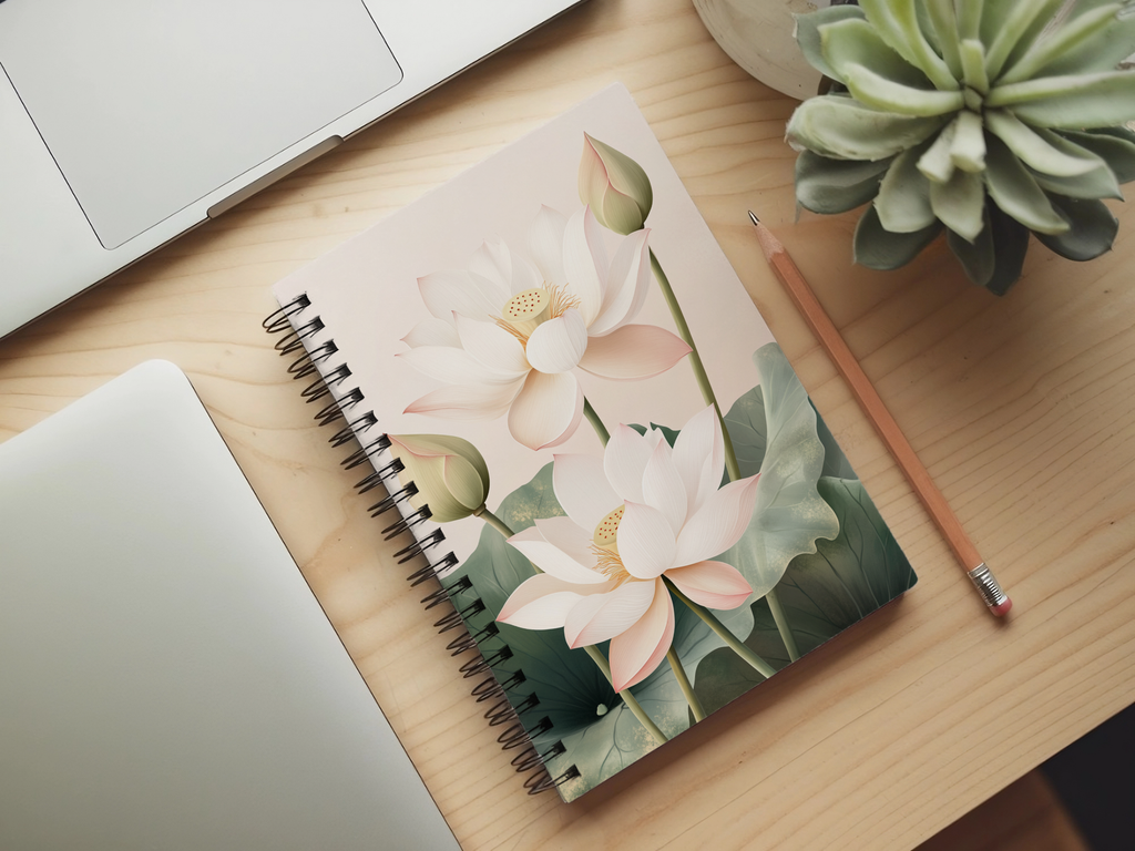 Lotus Spiral Notebook Personalized for Tranquil Water Garden Notes