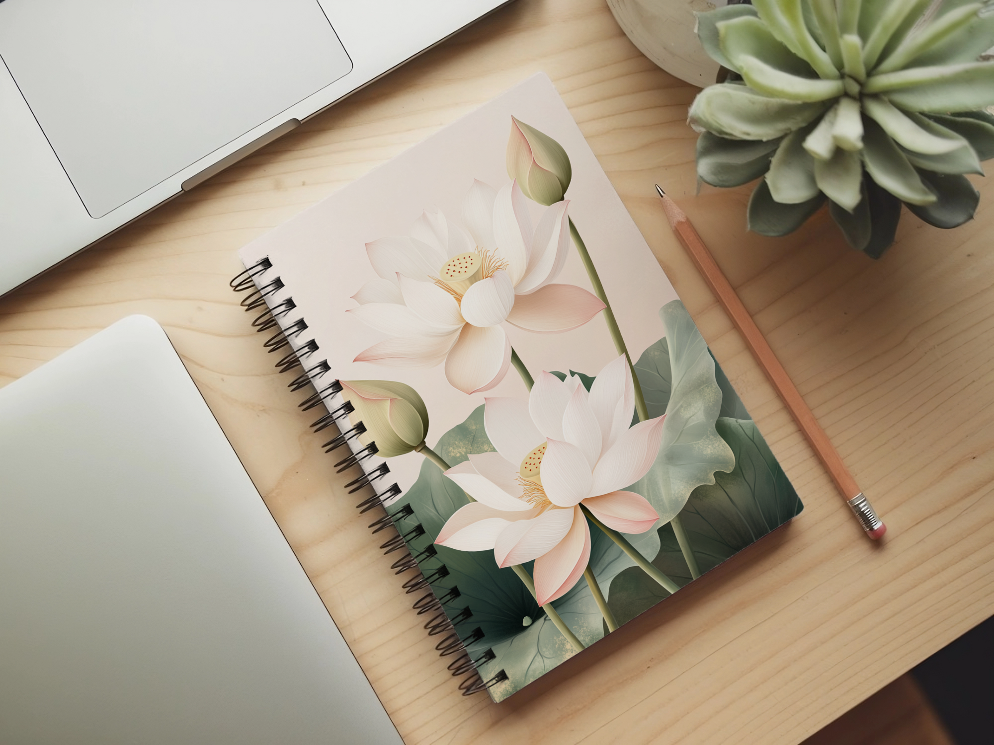 Lotus Spiral Notebook Personalized for Tranquil Water Garden Notes