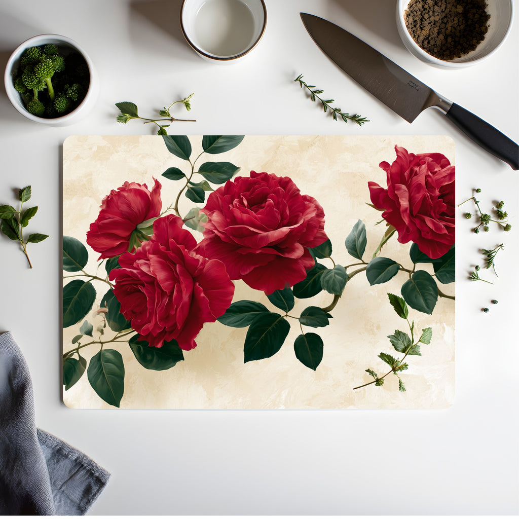 Red Rose Glass Cutting Board Personalized for Romantic Kitchen Elegance