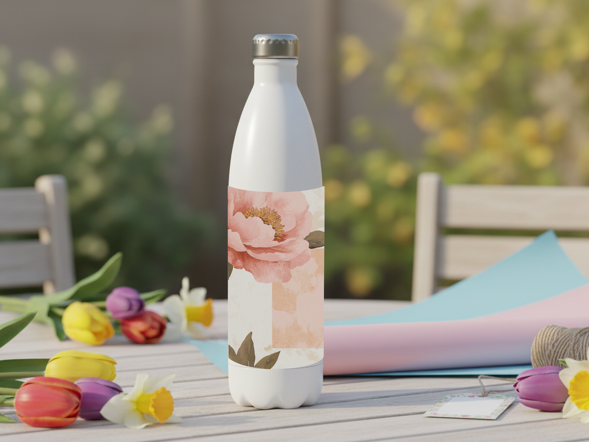 Peony Stainless Steel Water Bottle Personalized for Blossom Grove Retreats