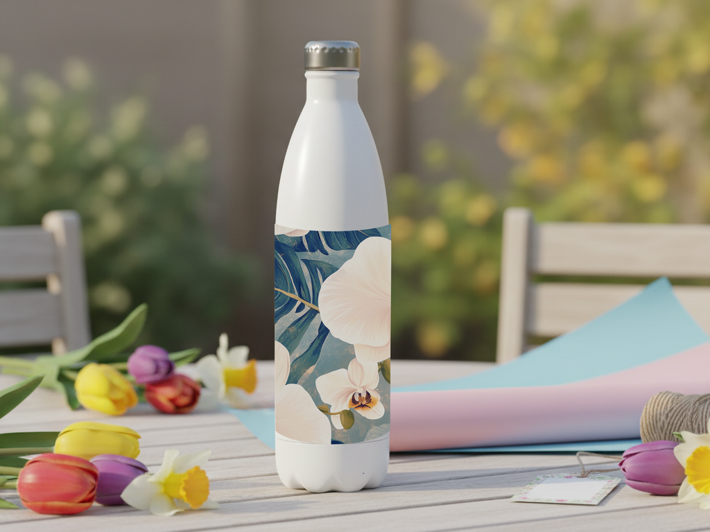 Orchid Stainless Steel Water Bottle Personalized for Tropical Garden Escapes