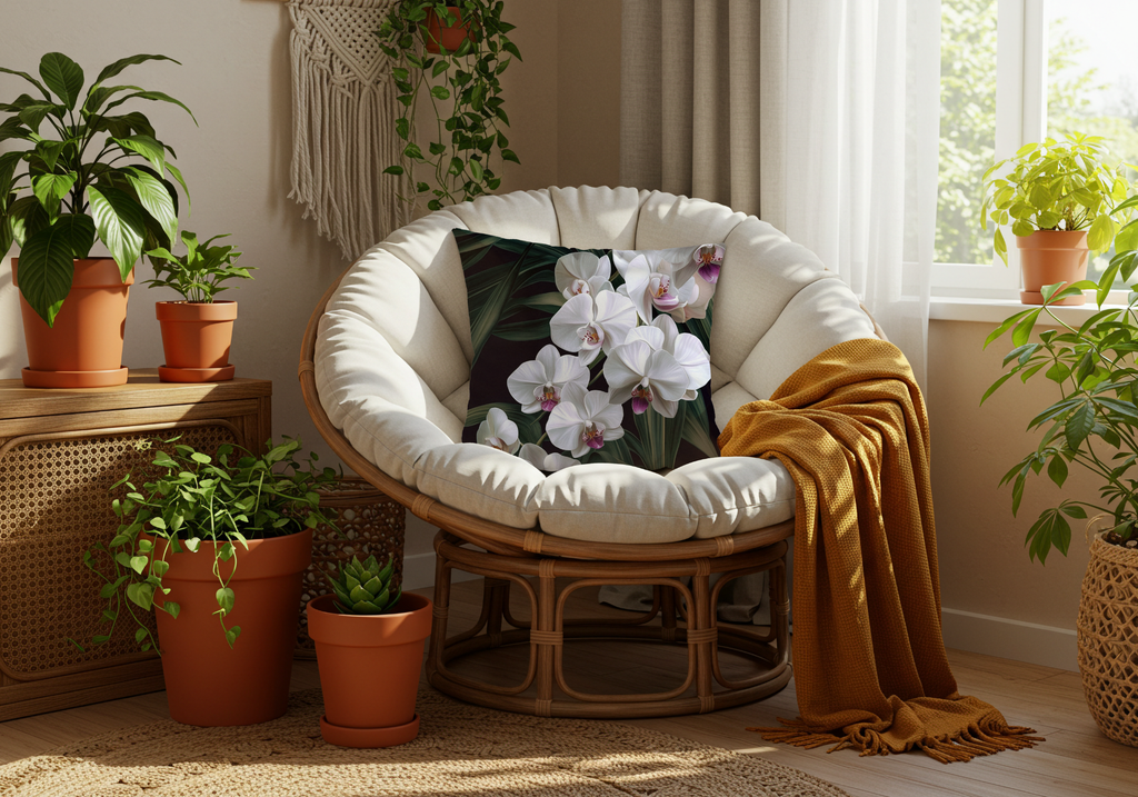 Personalized White Orchid Sanctuary Pillow with Custom Name