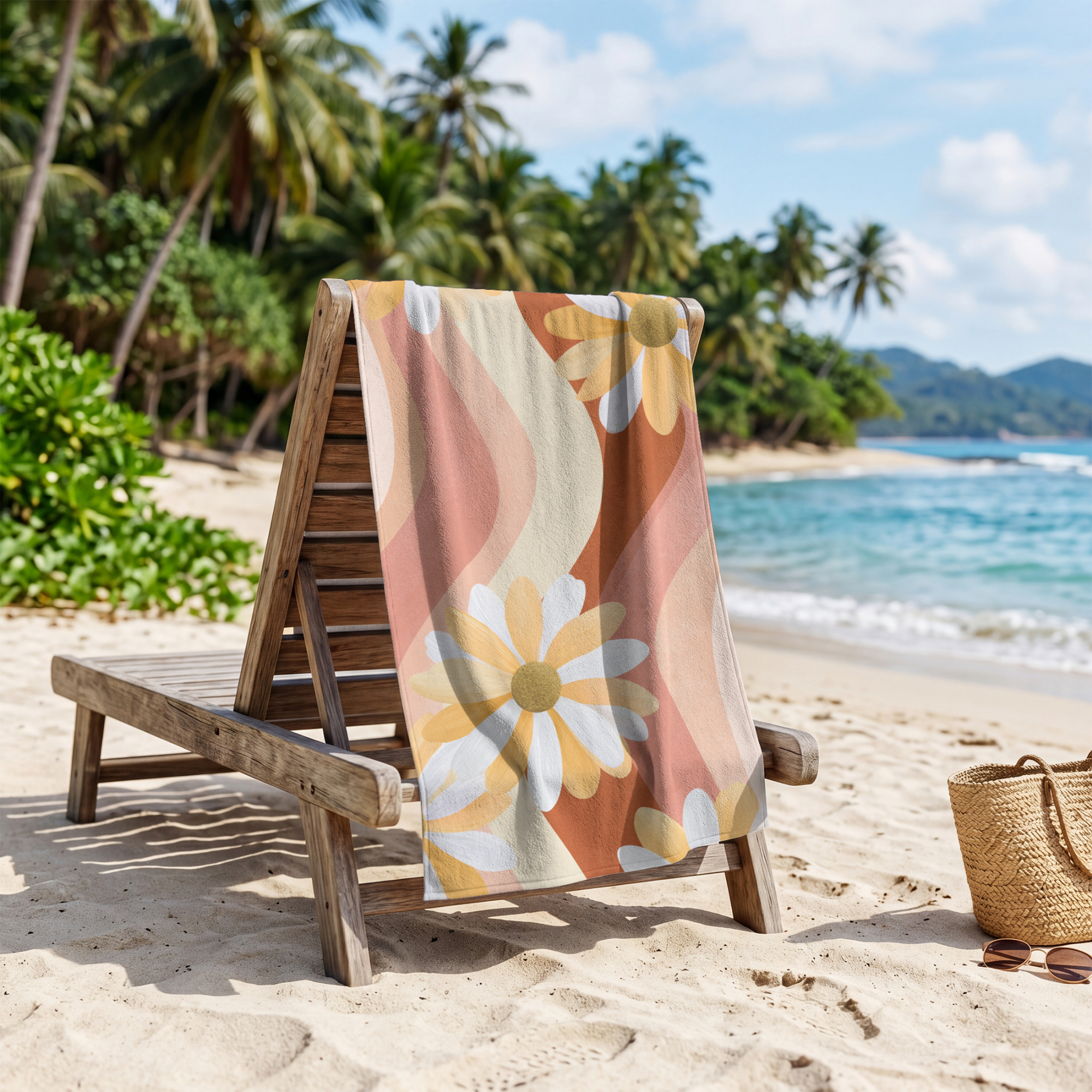 Custom Name Floral Beach Towel | Personalized Botanical Towel