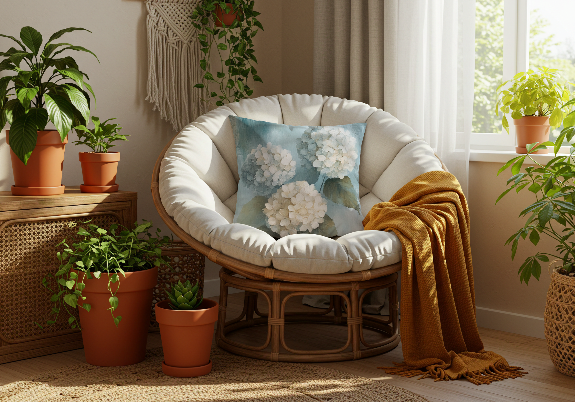 Personalized Cream Hydrangea Elegance Pillow with Custom Name
