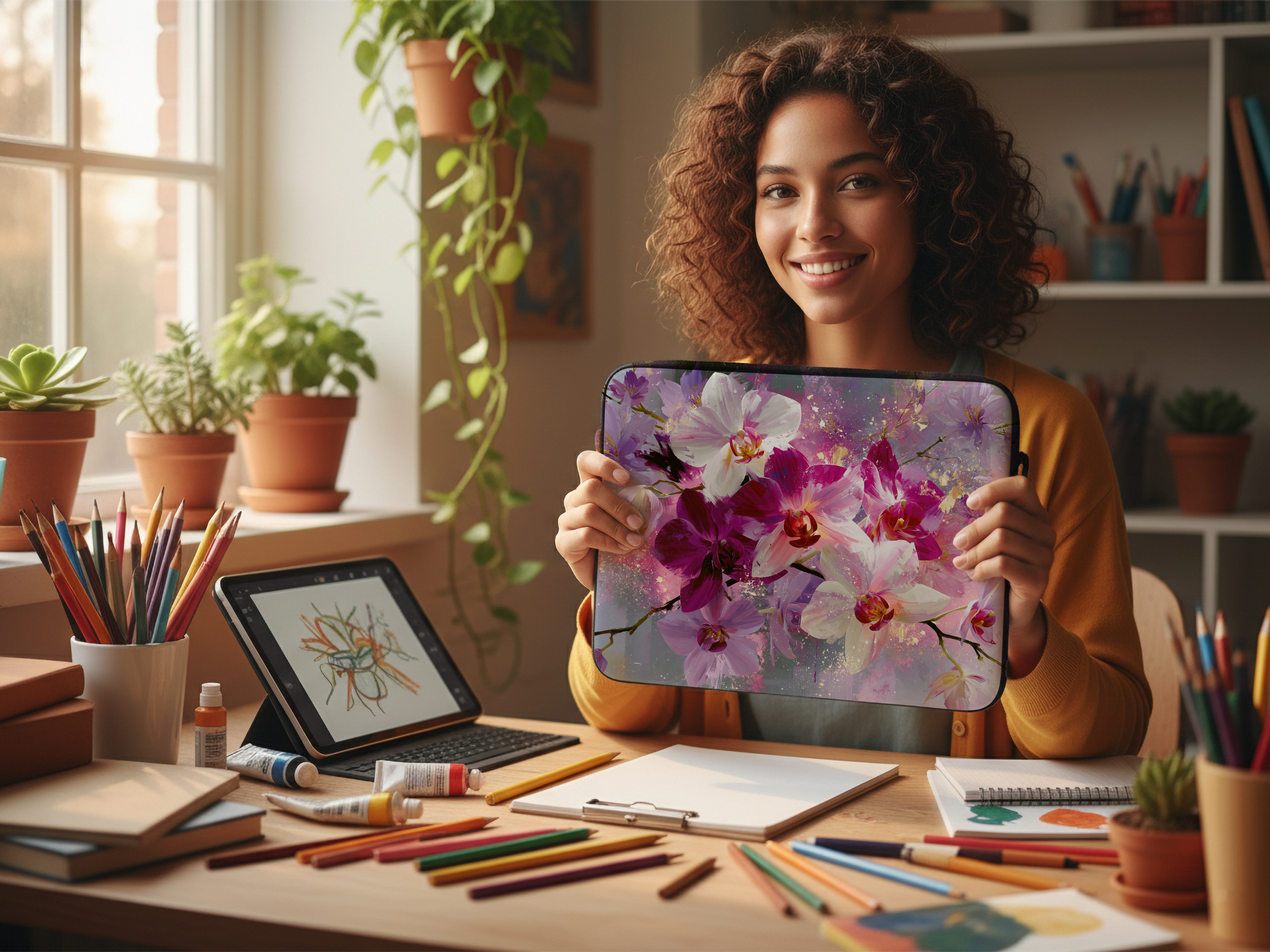 Phalaenopsis Orchid Laptop Organizer with Custom Name