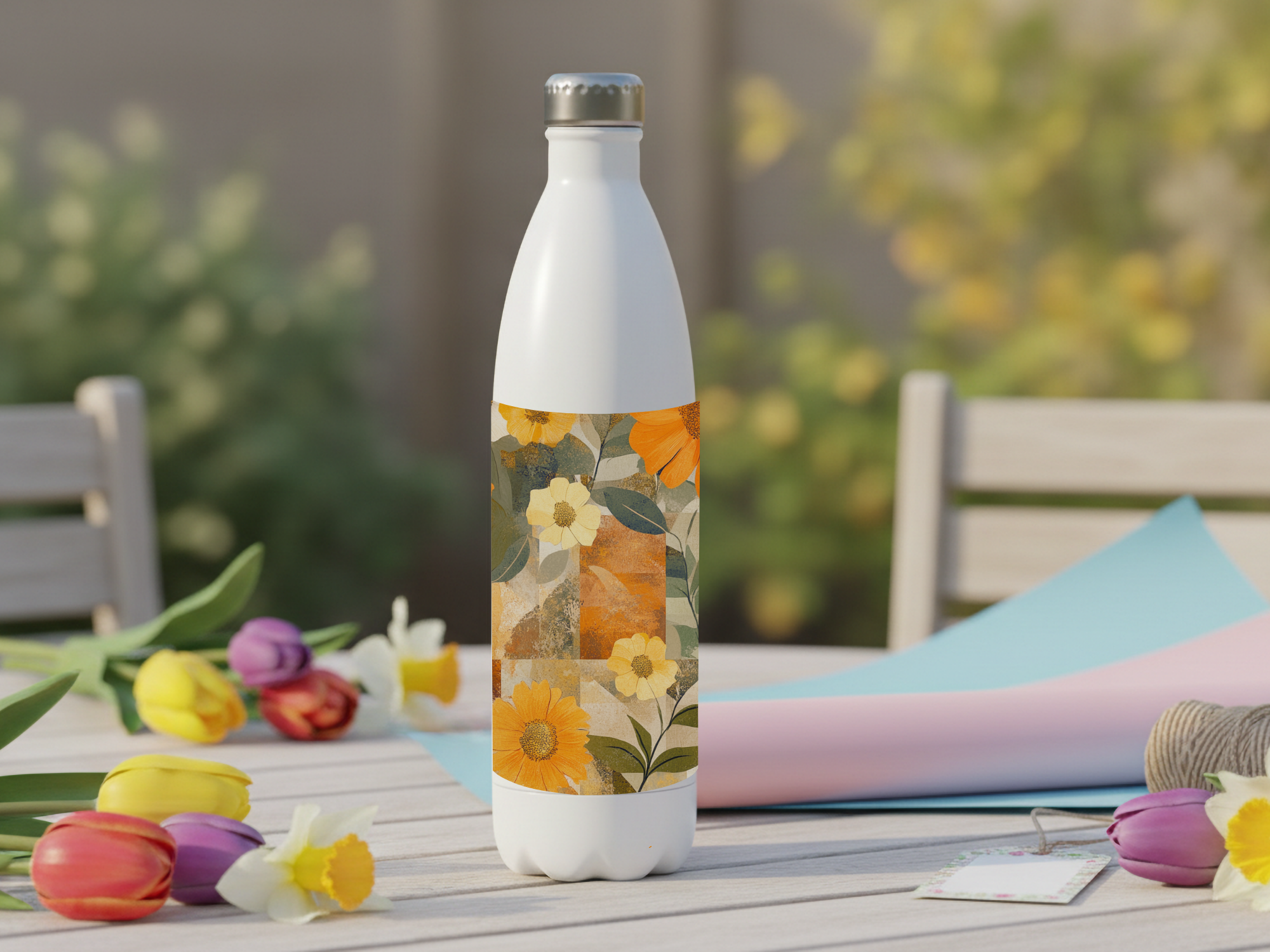 Sunflowers & Daisies Stainless Steel Water Bottle Personalized for Sunshine Meadow Adventures