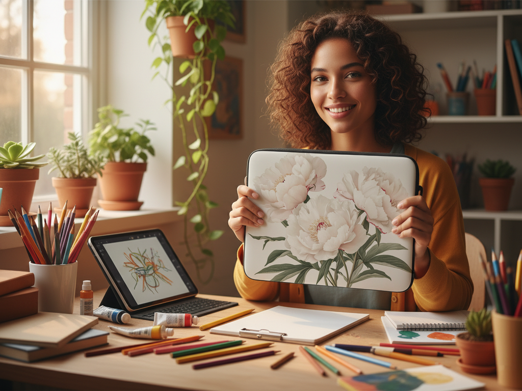 Peony Blossom Laptop Carry Sleeve Customized with Name Floral Tech Case
