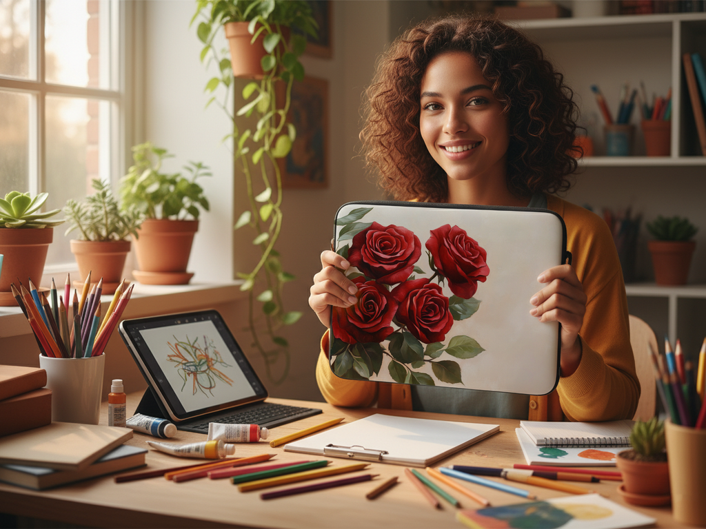 Personalized Red Rose Heritage Laptop Sleeve with Custom Name