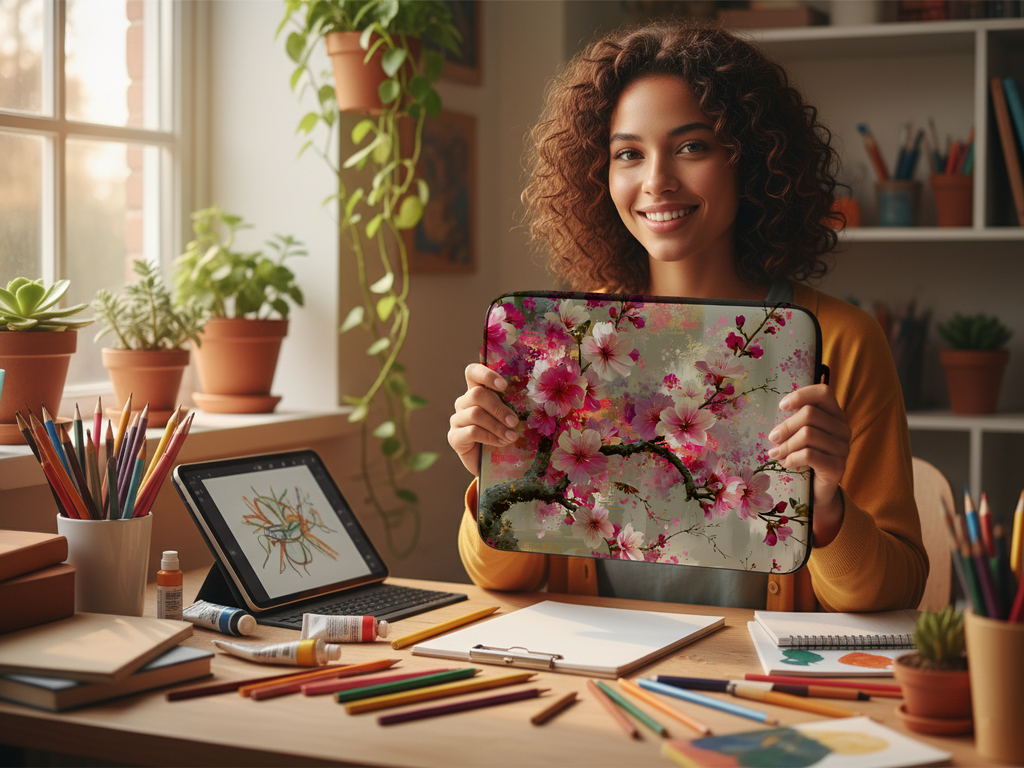 Cherry Blossom Computer Portfolio with Custom Name