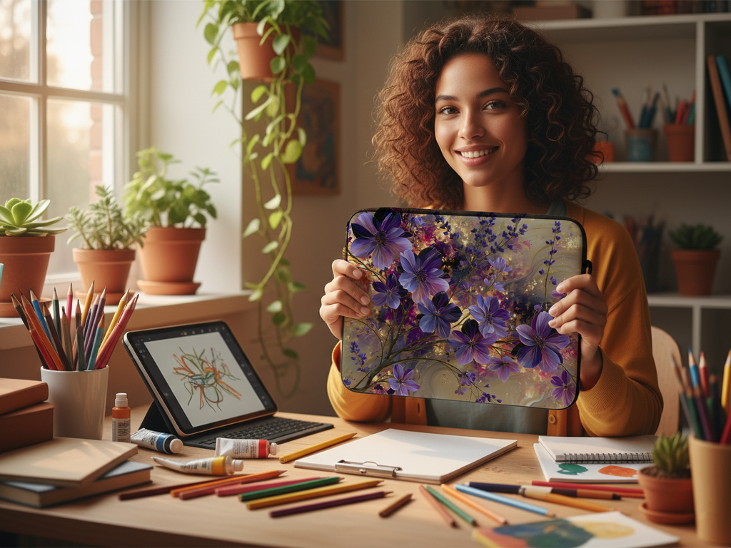 Custom Garden Inspired Laptop Sleeve with Personalized Name Nature Tech Case