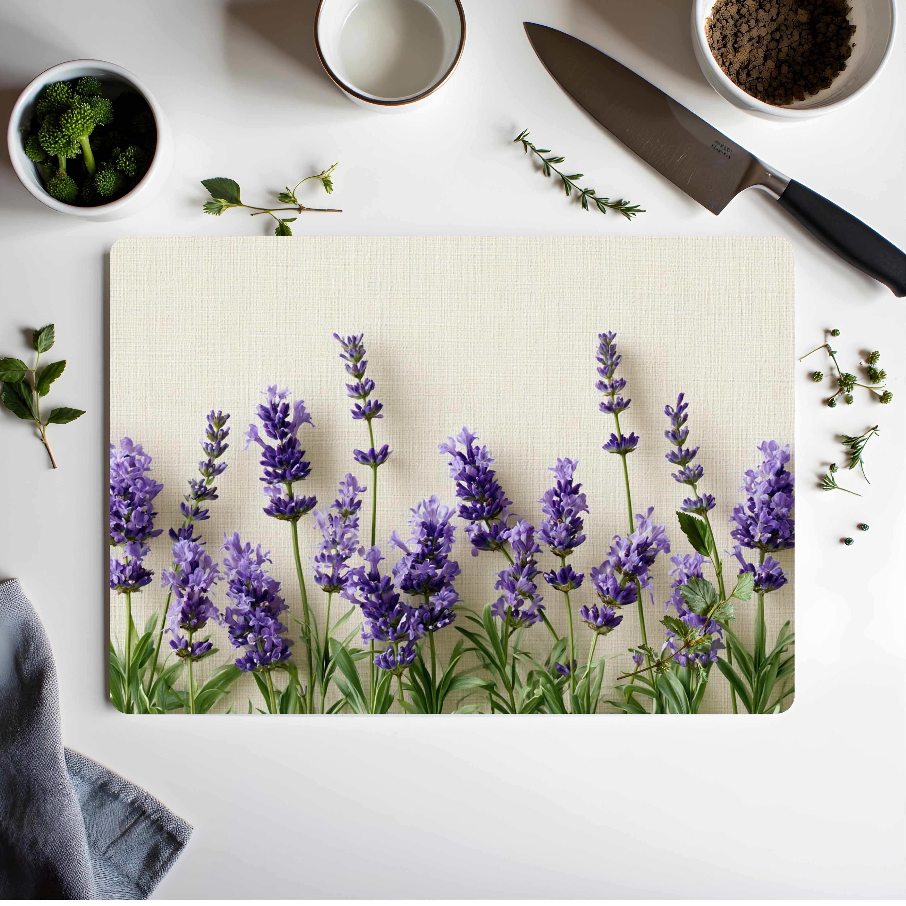 Lavender Meadow Glass Serving Board Personalized for Cottage Style Entertaining