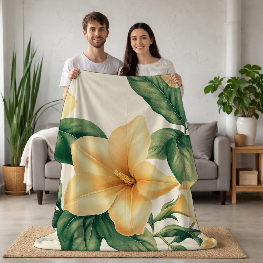 Personalized Yellow Magnolia Daydream Sherpa Blanket with Custom Name