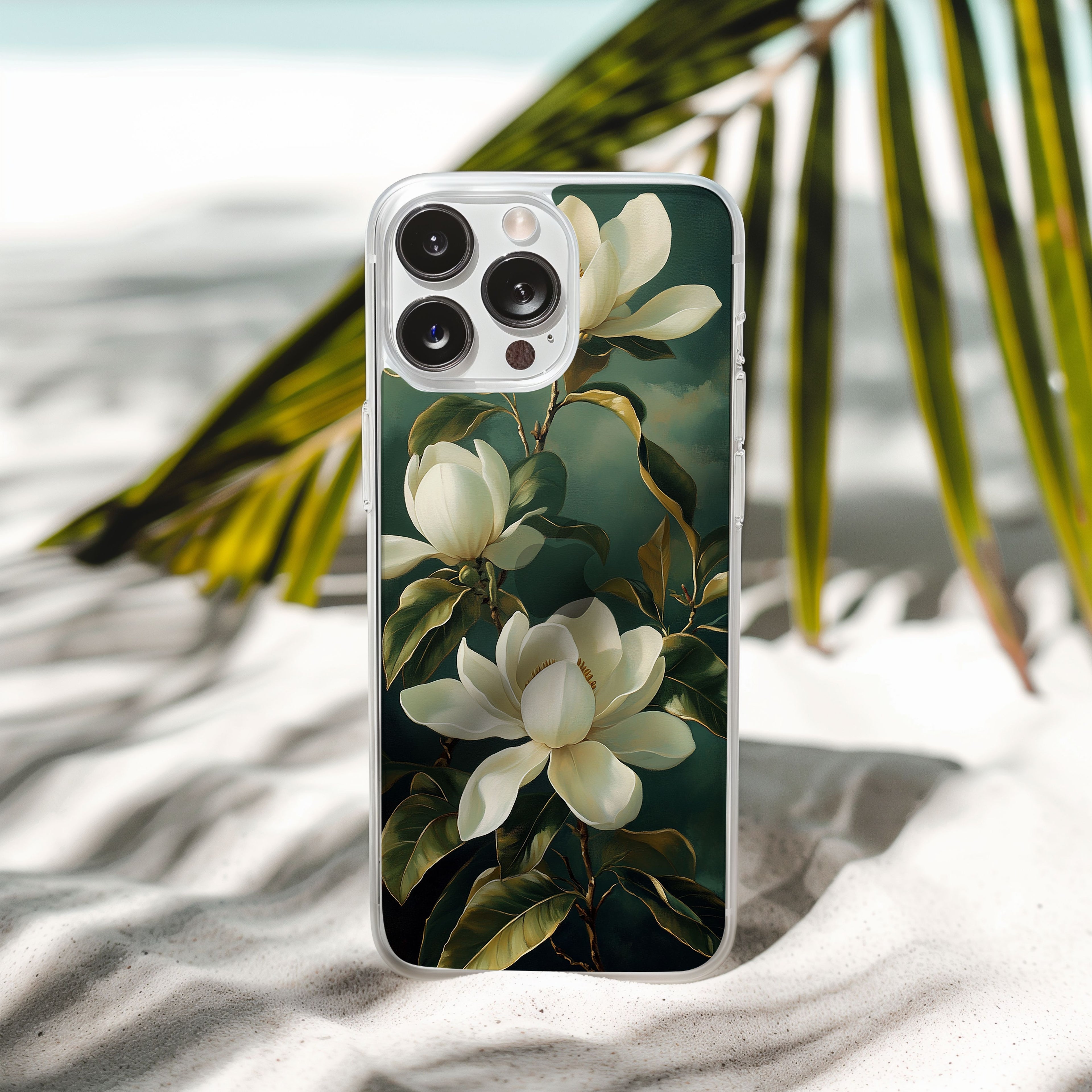 Personalized Magnolia iPhone Case with Custom Name & Botanical Elegance