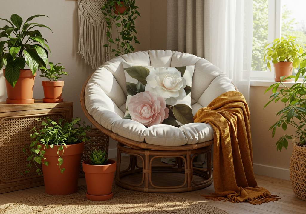 Personalized Camellia Charm Decorative Pillow with Custom Name
