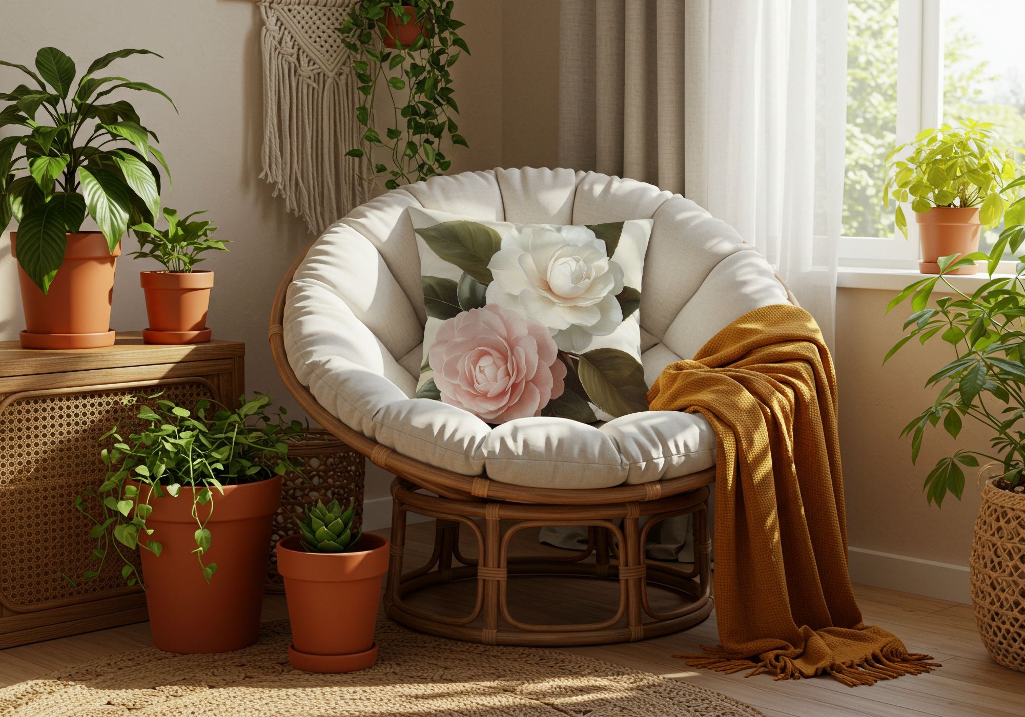 Personalized Camellia Charm Decorative Pillow with Custom Name