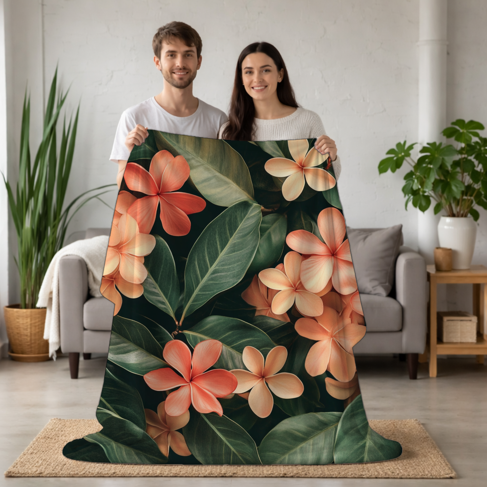 Personalized Floral Sherpa Blanket with Custom Name