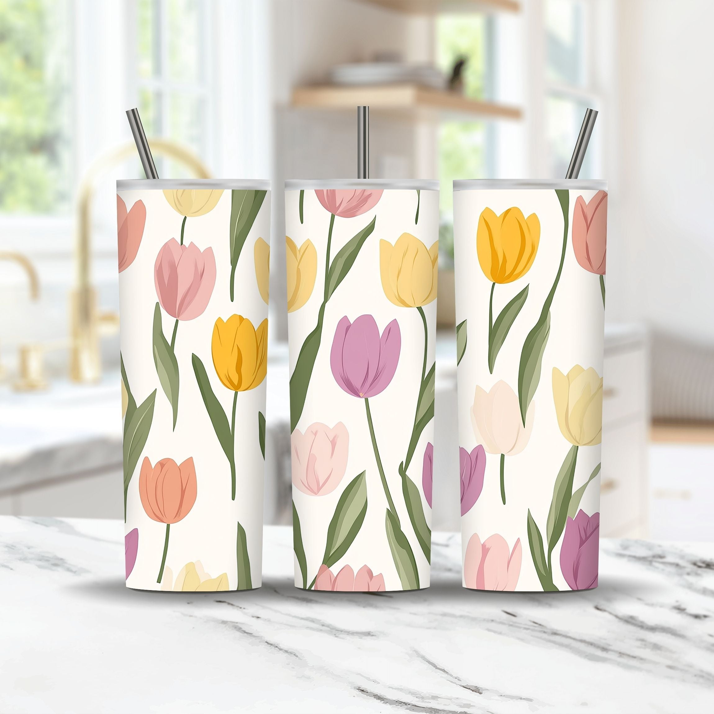 Custom Tulip Stainless Steel Coffee Tumbler with Personalized Name