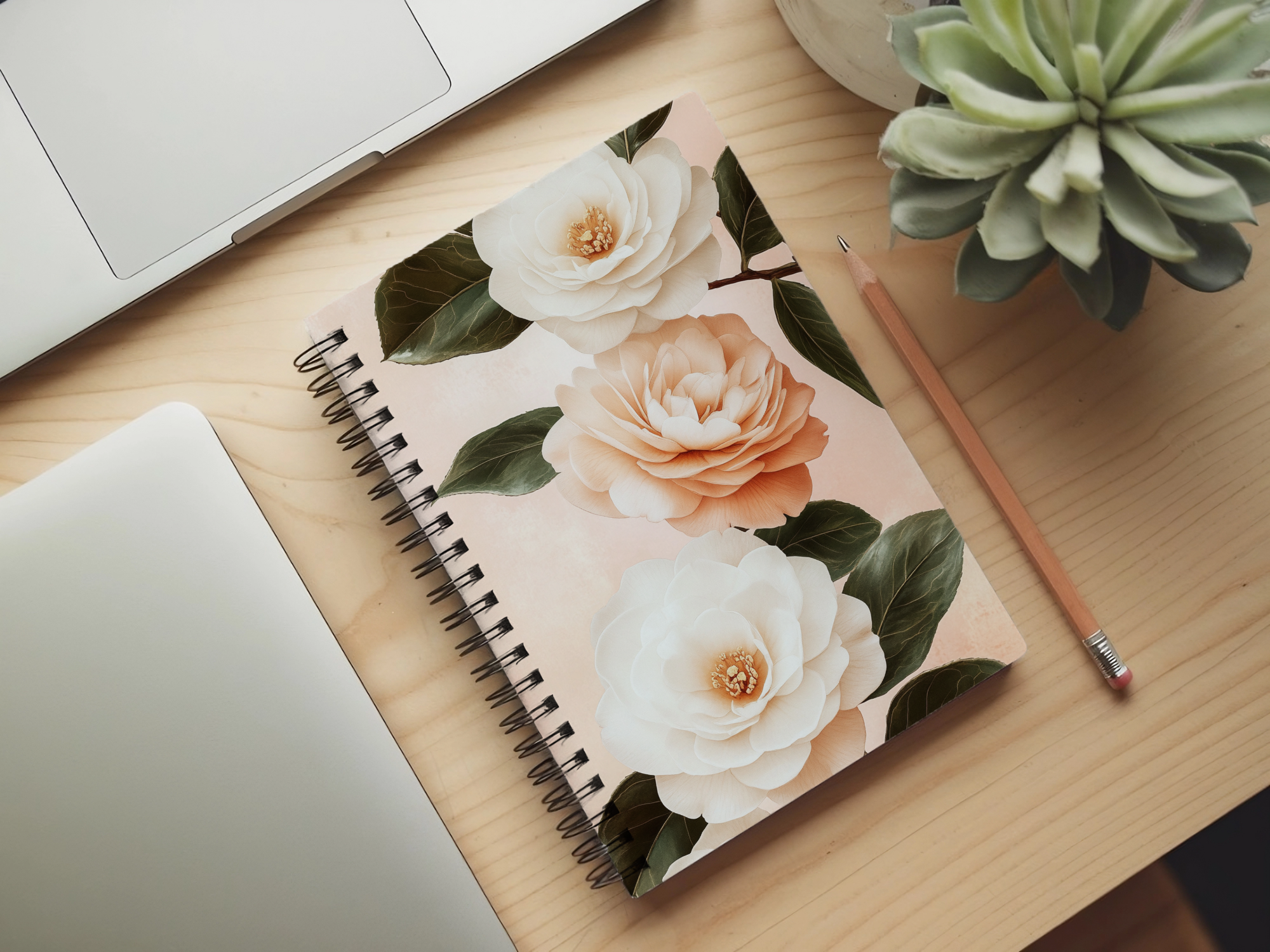 Camellias Spiral Notebook Personalized for Winter Garden Keepsakes
