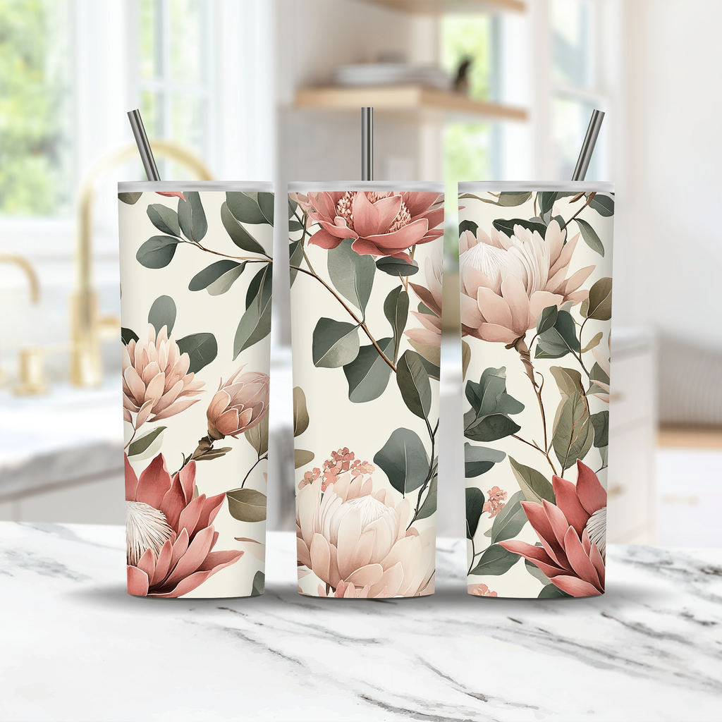 Personalized Protea Tumbler with Custom Name, Botanical Floral Gift
