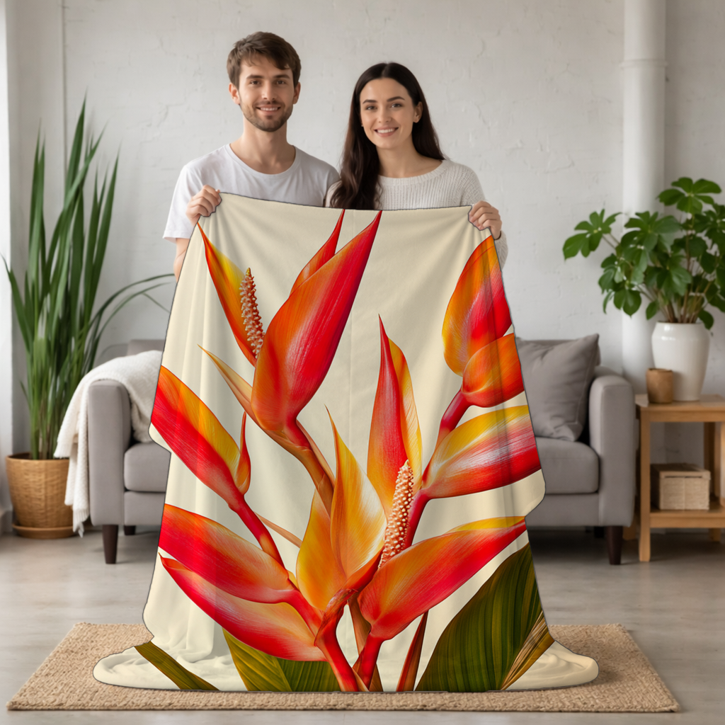 Birds of Paradise Blossom Retreat Sherpa Blanket with Custom Name