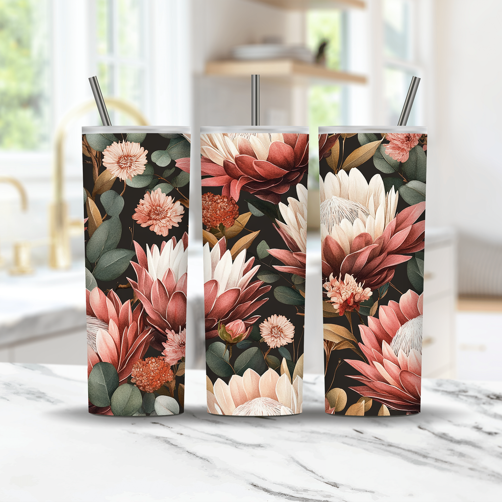 Personalized Floral Insulated Tumbler with Custom Name and Botanical Charm