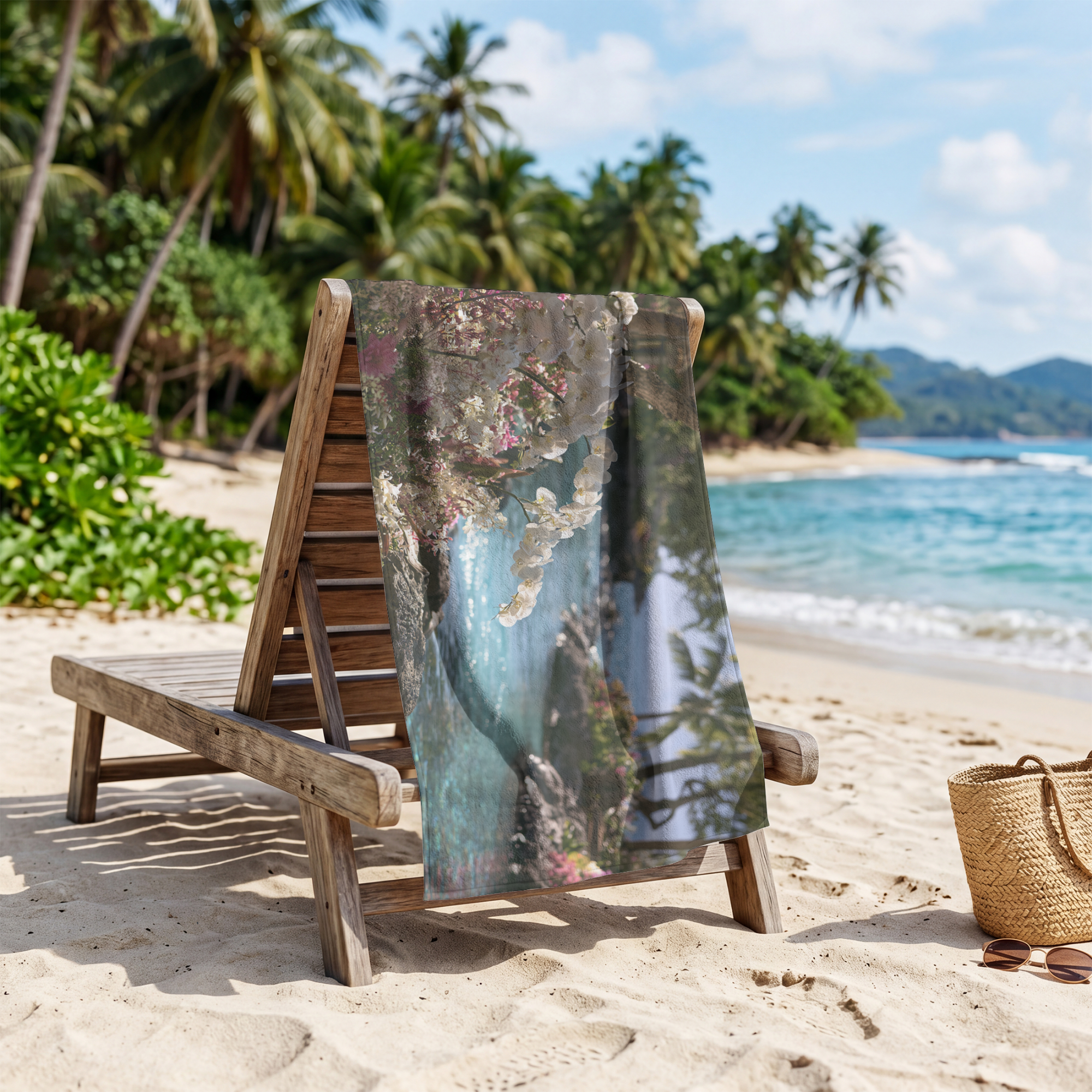 Custom Floral Name Towel for Beach, Bath & Pool
