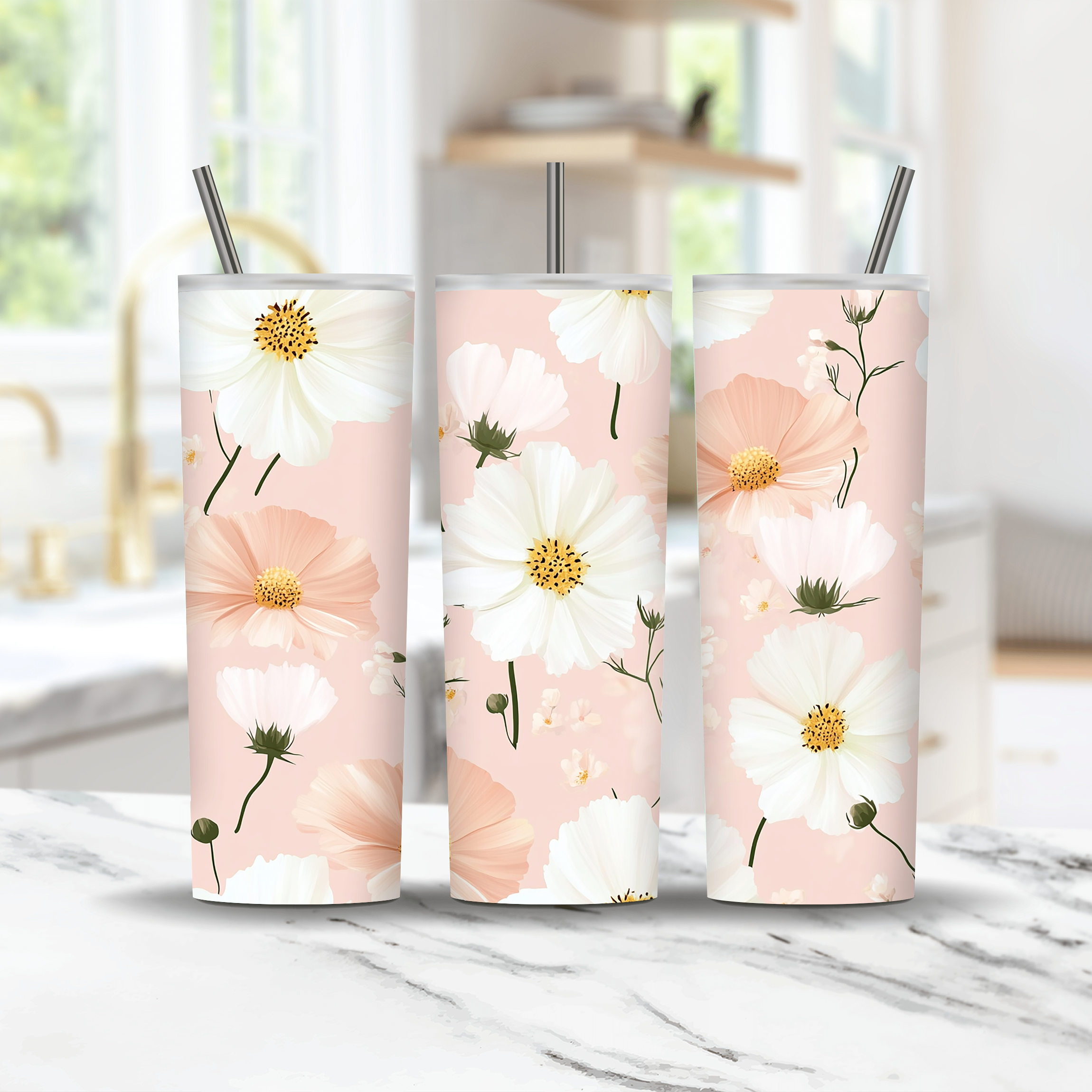 Personalized Floral Horizon Stainless Steel Tumbler with Custom Botanical Name