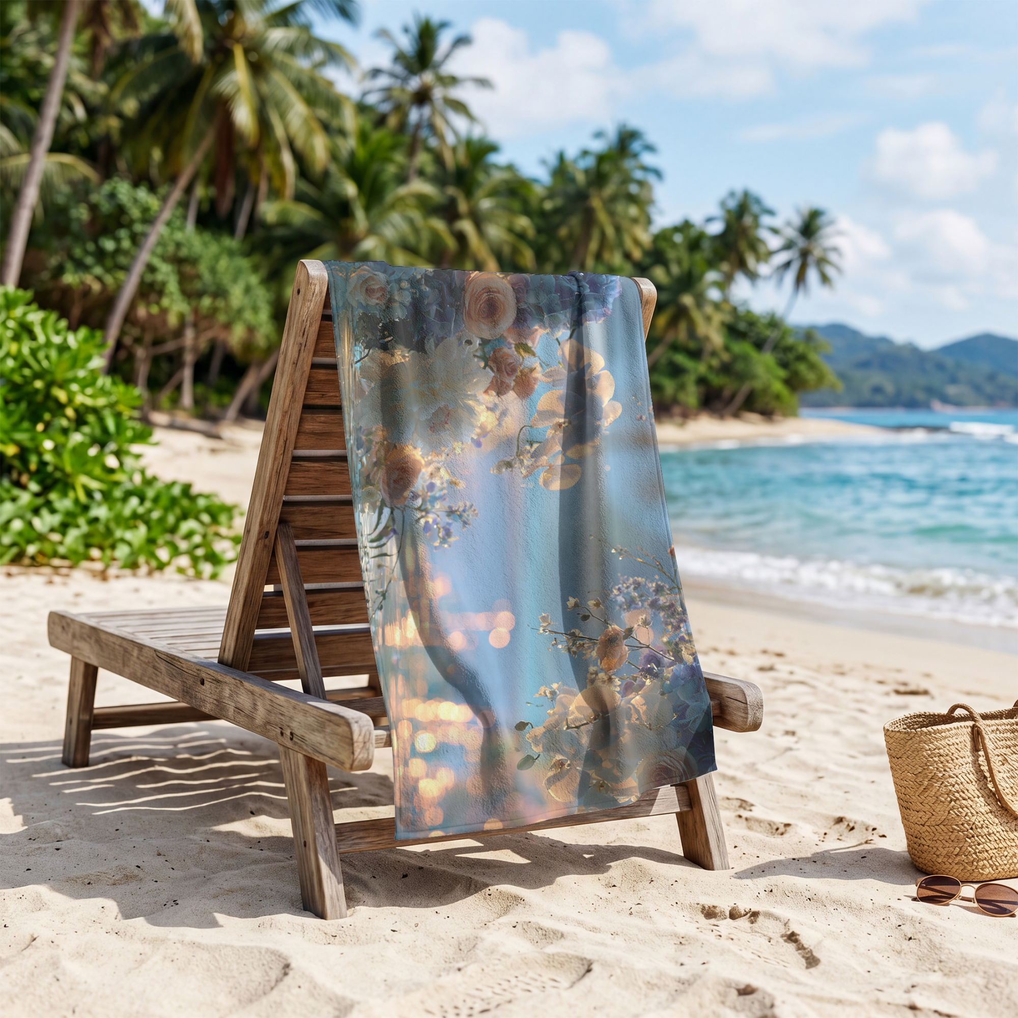 Personalized Botanical Beach Towel with Custom Name