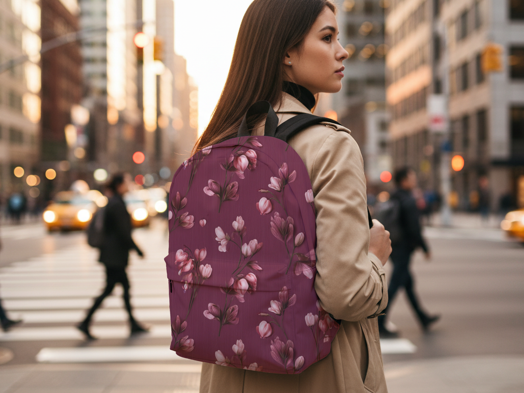Personalized Floral Travel Backpack with Custom Name