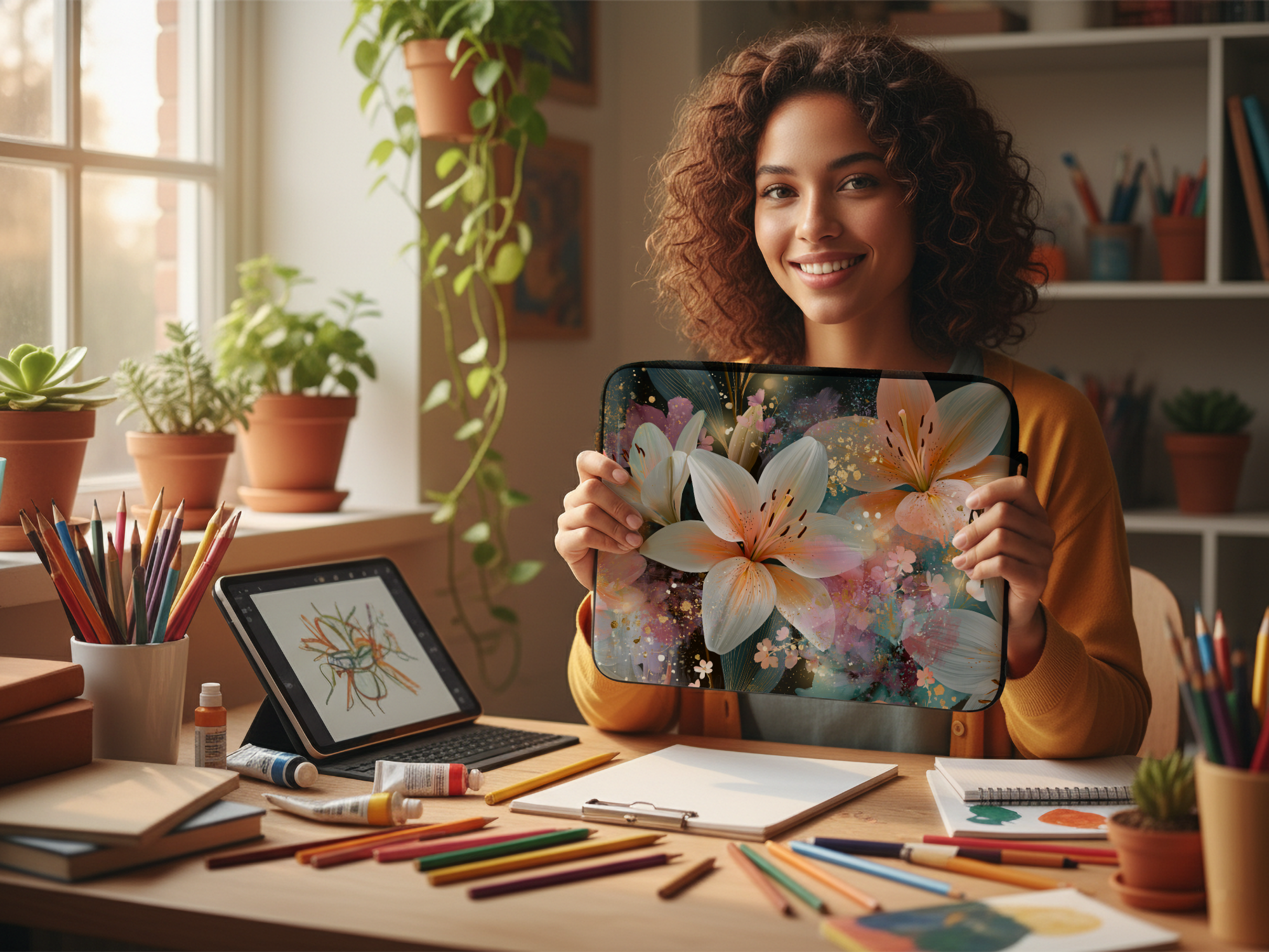 Custom Asiatic Lily Laptop Sleeve with Personalized Name Botanical Tech Cover