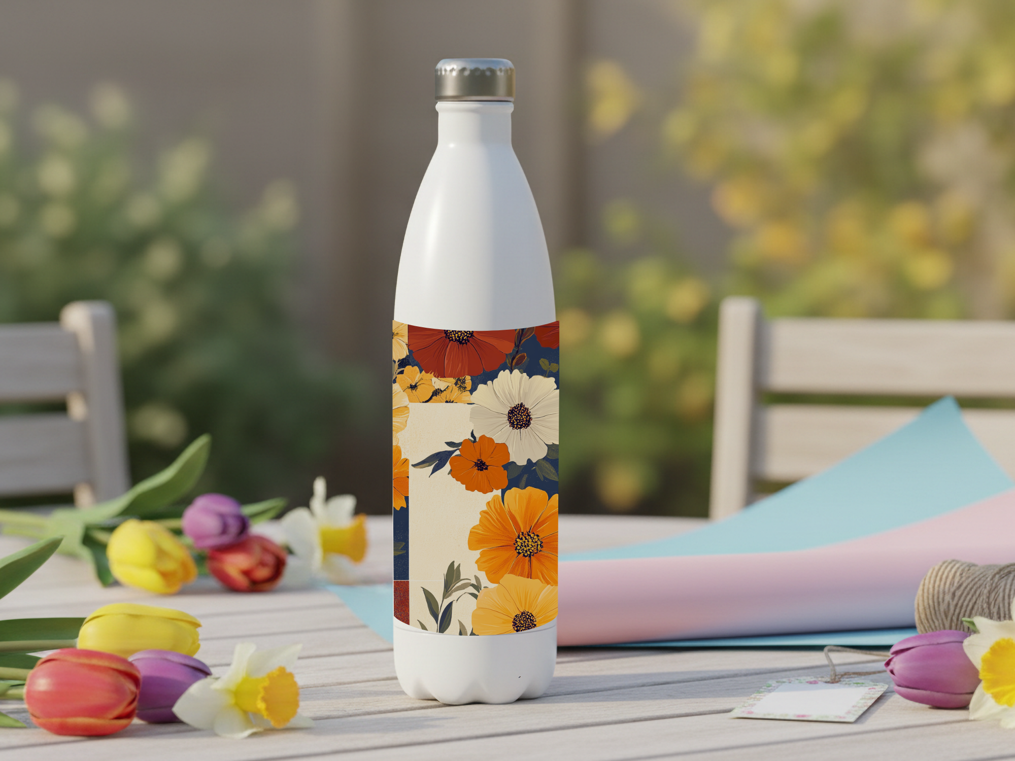 Wild Cosmos Stainless Steel Water Bottle Personalized for Meadow Trail Adventures