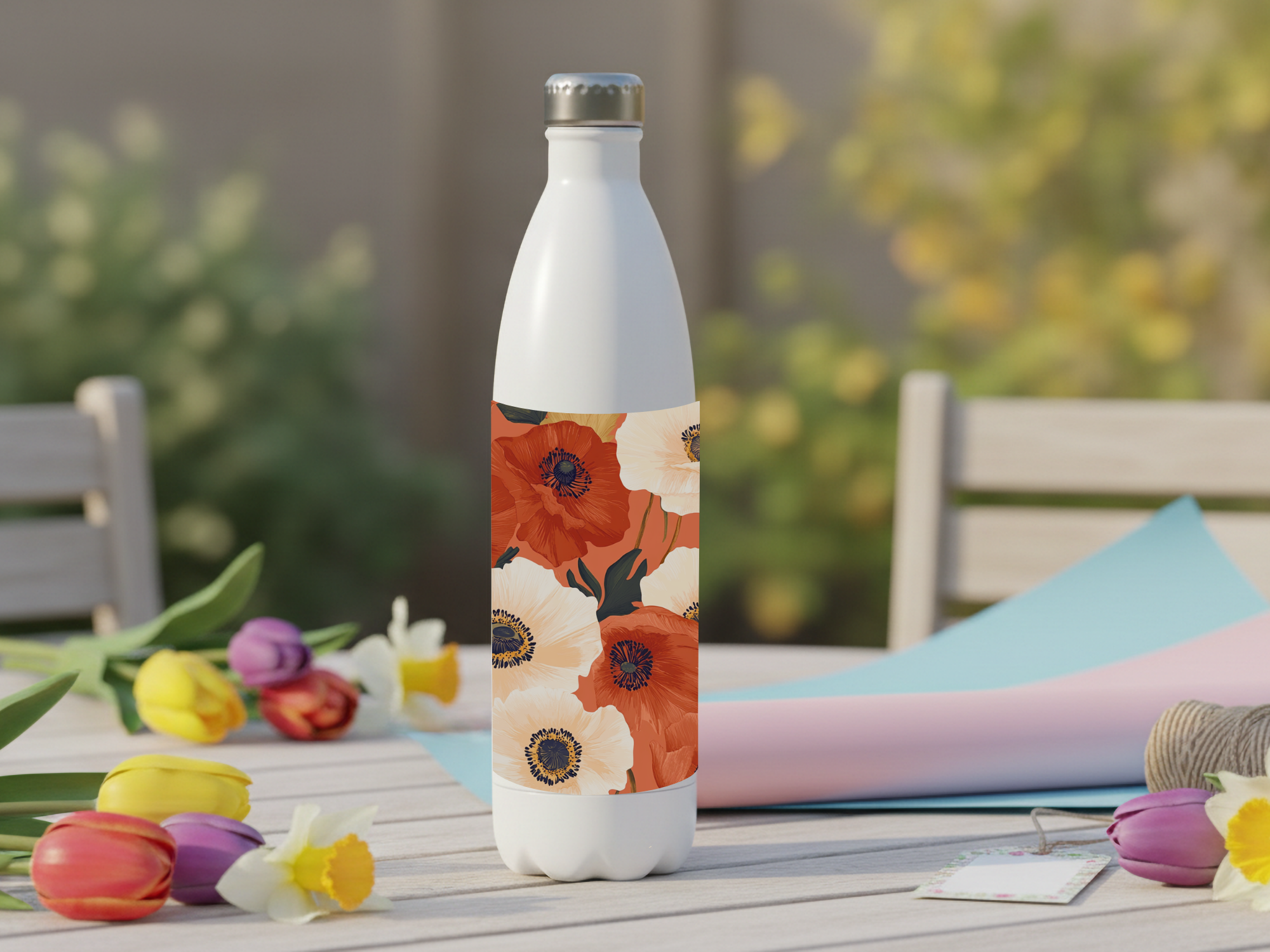 Custom Anemone Water Bottle Personalized with Name for Floral Enthusiasts