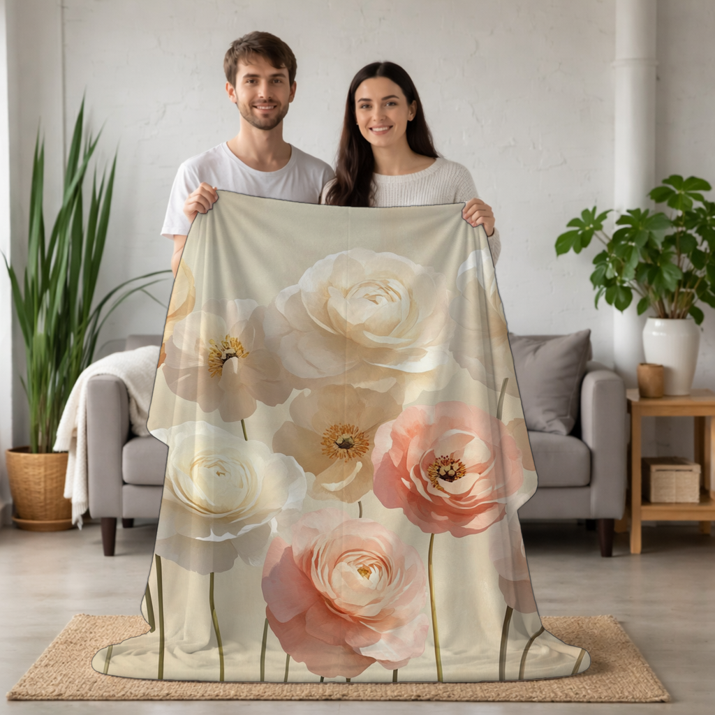 Personalized Floral Meadow Sherpa Blanket with Custom Name