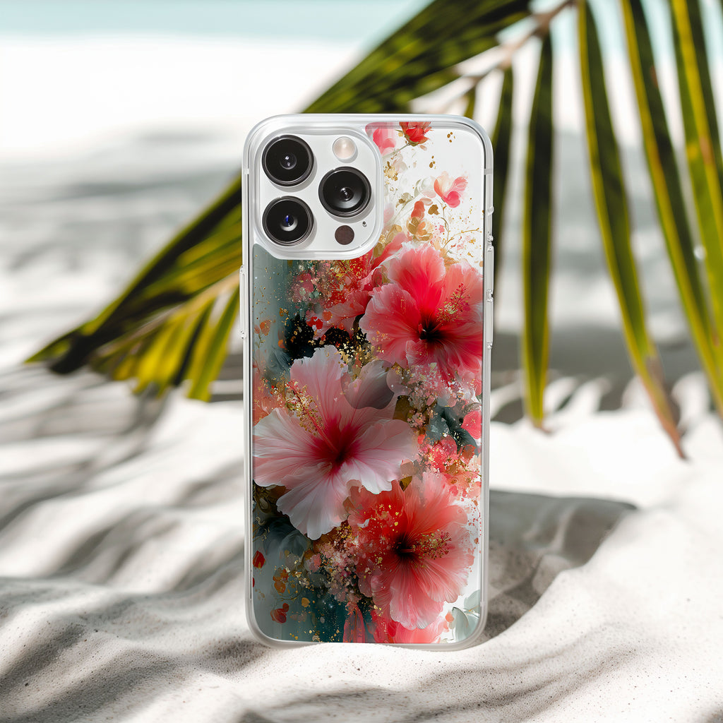 Custom Hawaiian Hibiscus iPhone Case with Personalized Name & Floral Botanical Cover