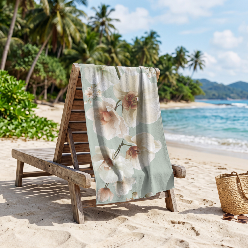 Custom Name Floral Bath Towel with Botanical Design