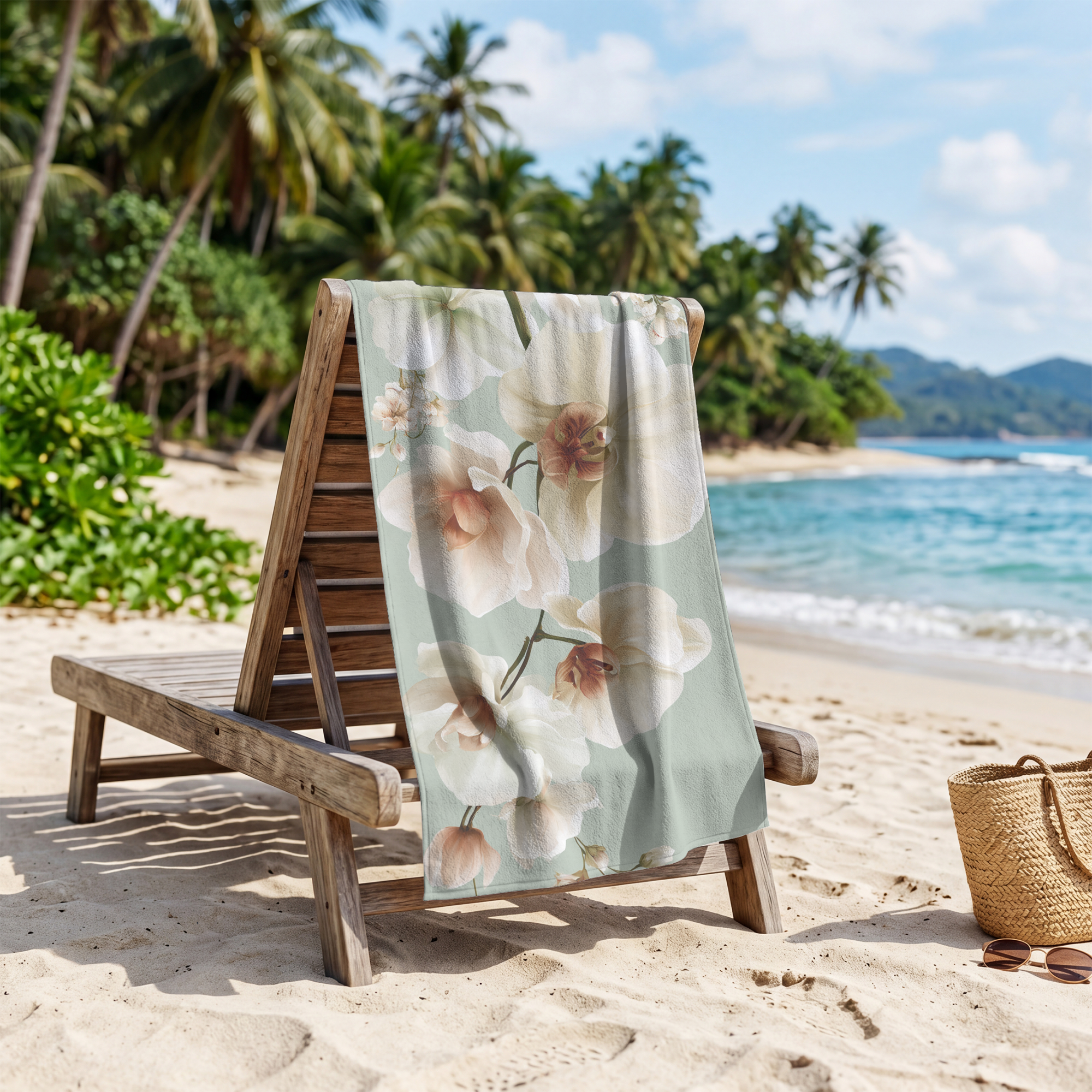 Custom Name Floral Bath Towel with Botanical Design