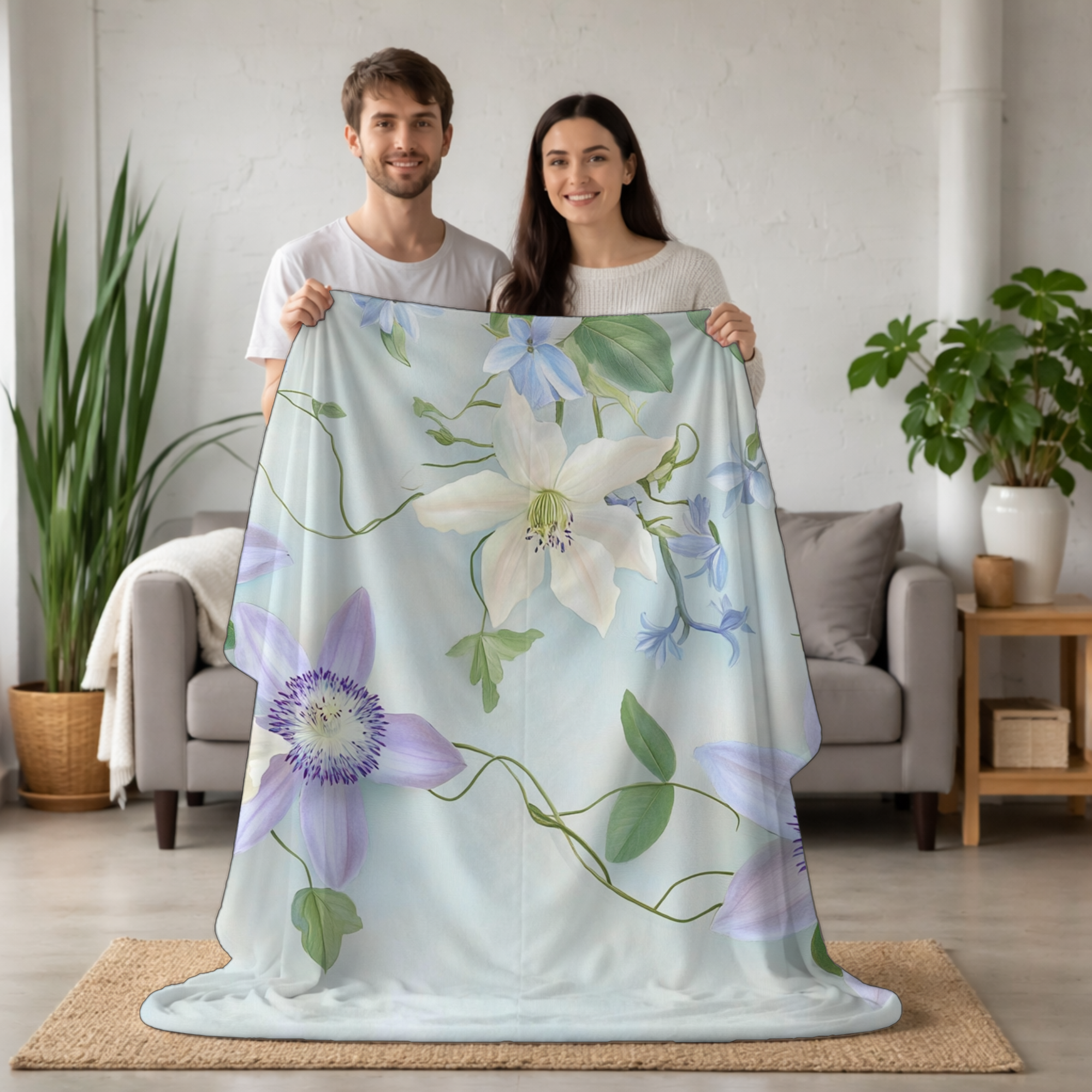 Personalized Floral Hideaway Sherpa Blanket with Custom Name